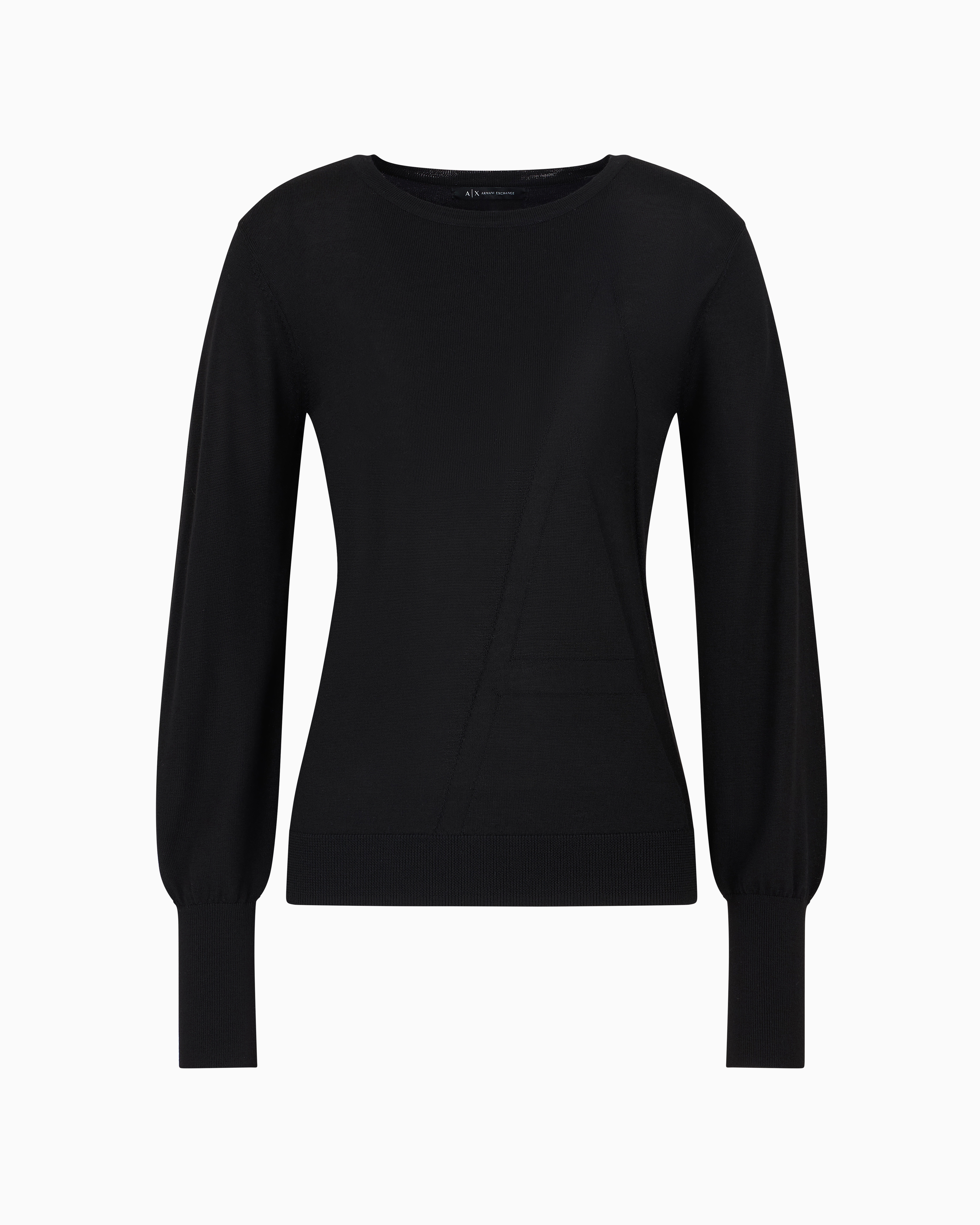 Shop Armani Exchange Sweater With Wide Sleeves And Jacquard A-line Logo In Black