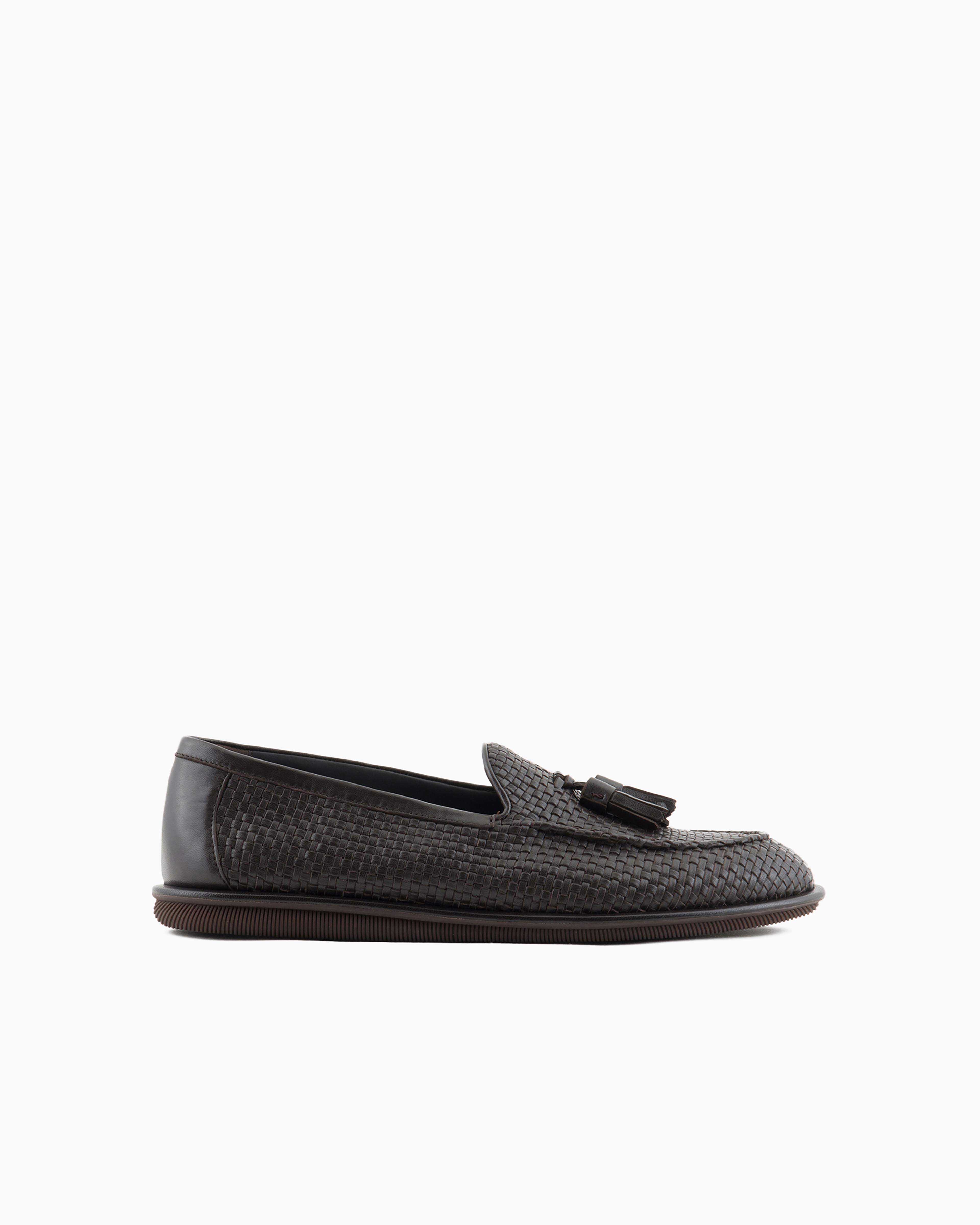 Giorgio Armani Official Store Woven Nappa Leather Loafers With Tassels In Brown