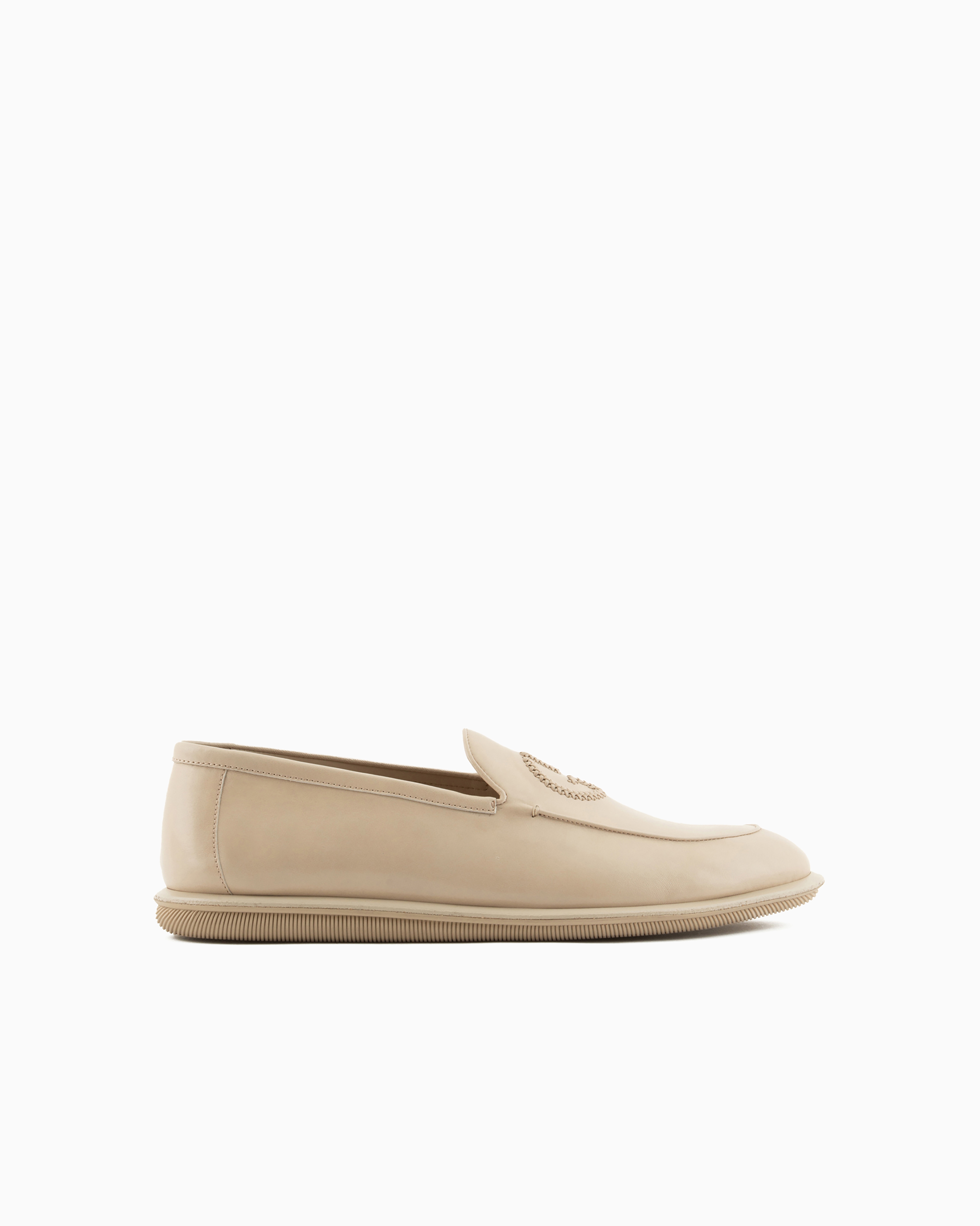 Giorgio Armani Official Store Antique-leather Loafers With Embroidered Logo In Beige