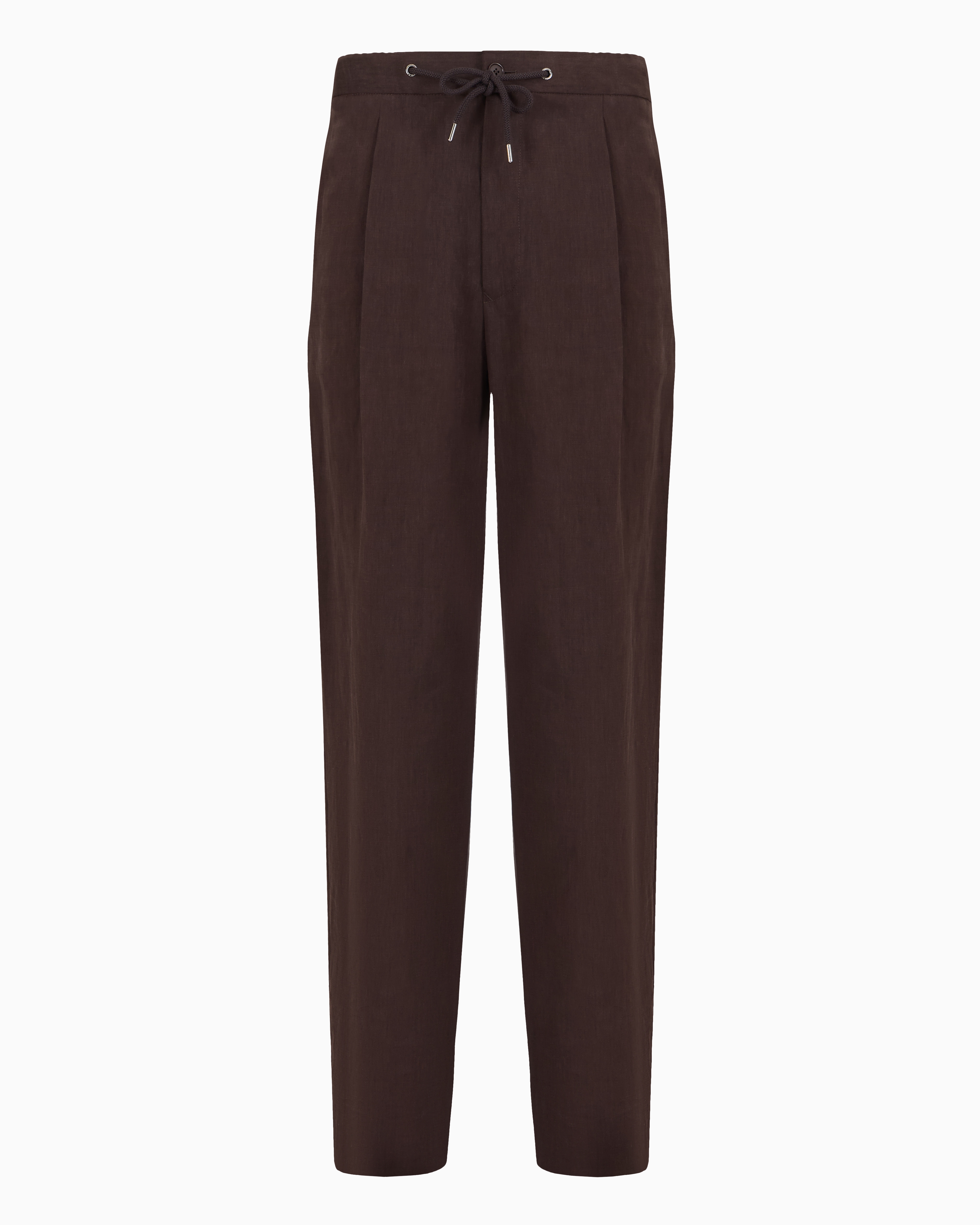 Shop Giorgio Armani Single-dart, Pure Linen Canvas Trousers In Brown