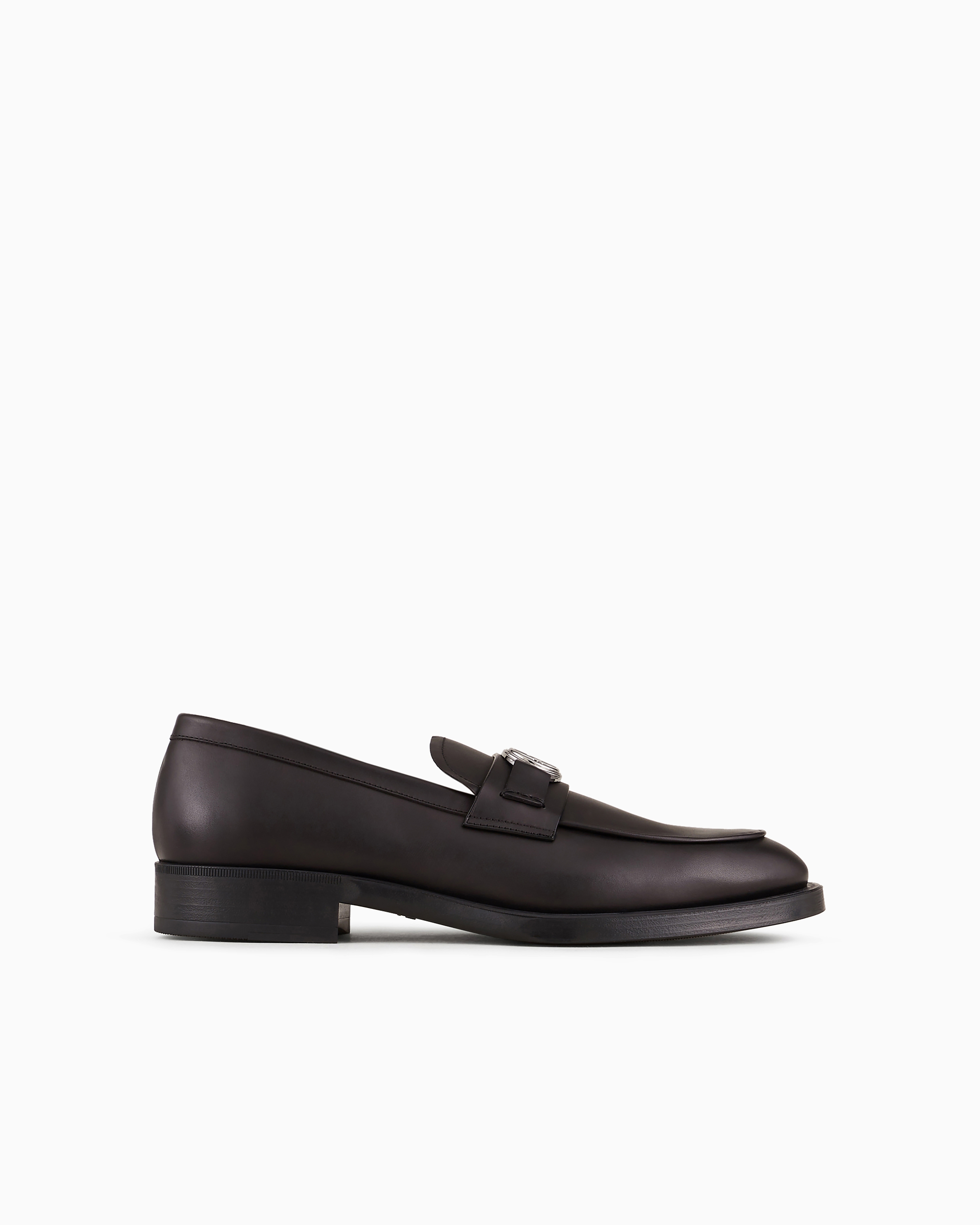 Giorgio Armani Official Store Leather Loafers With Logo In Black