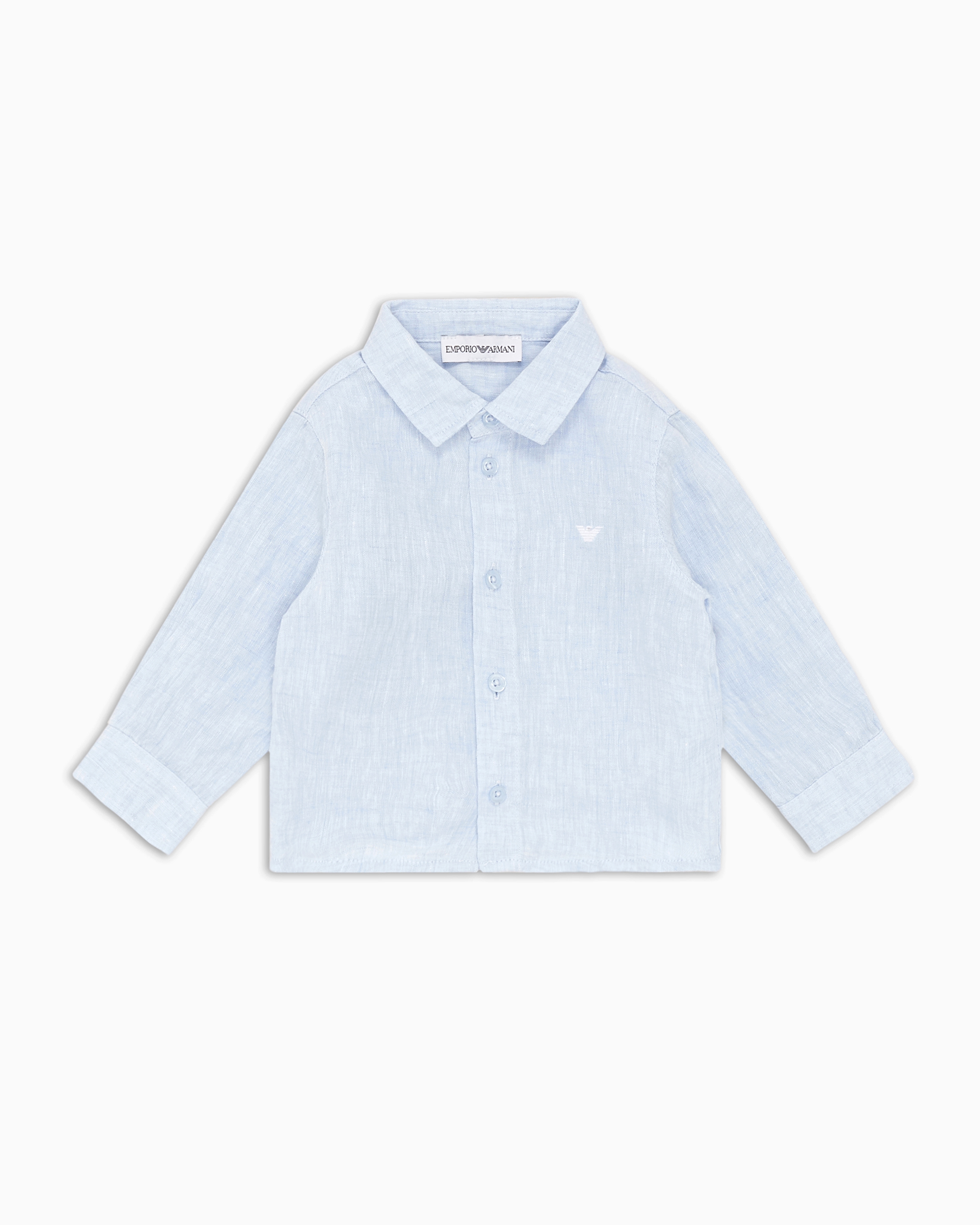 Emporio Armani Linen Shirt With Eagle Embroidery In Azure