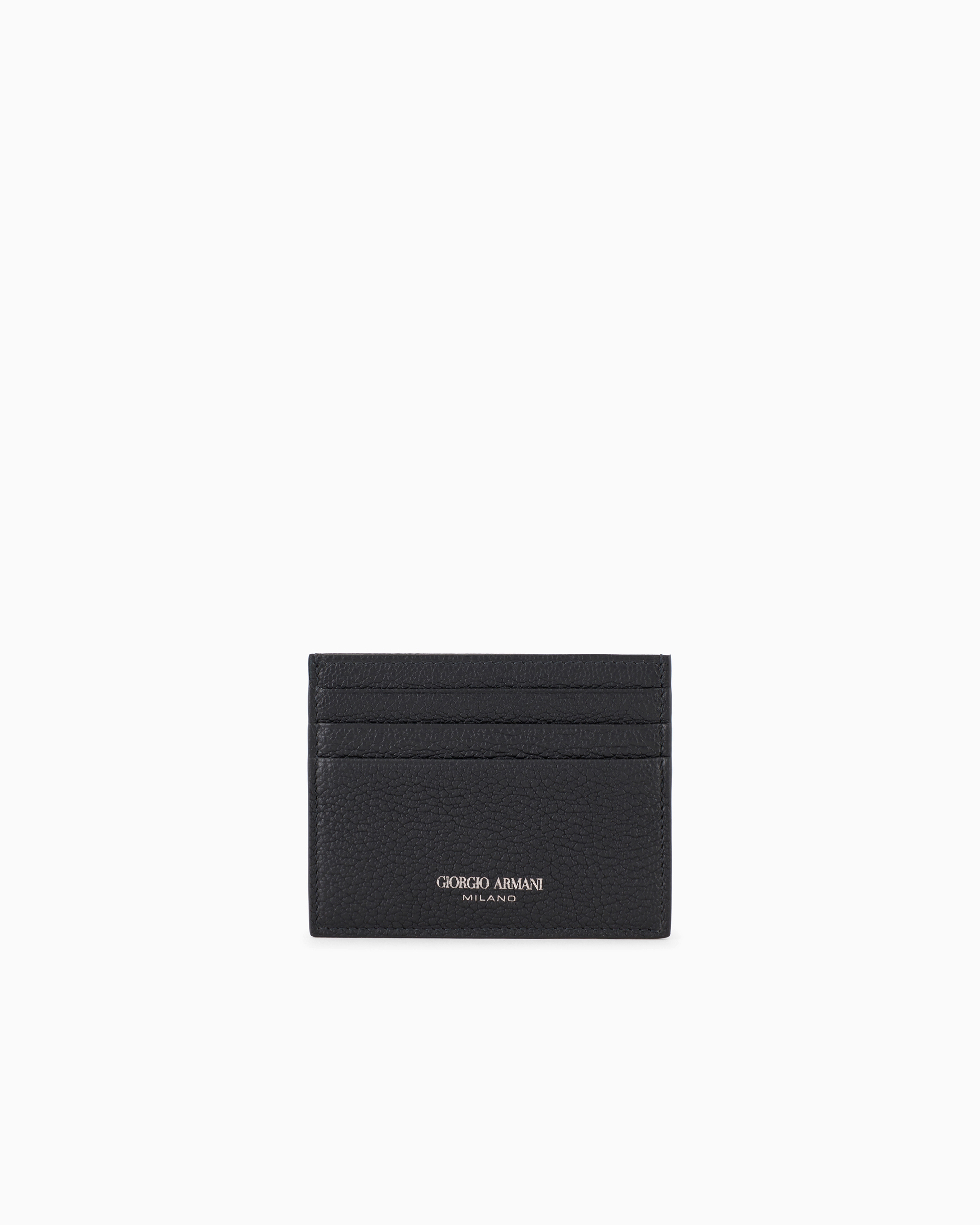 Giorgio Armani Official Store Leather Card Holder In Black