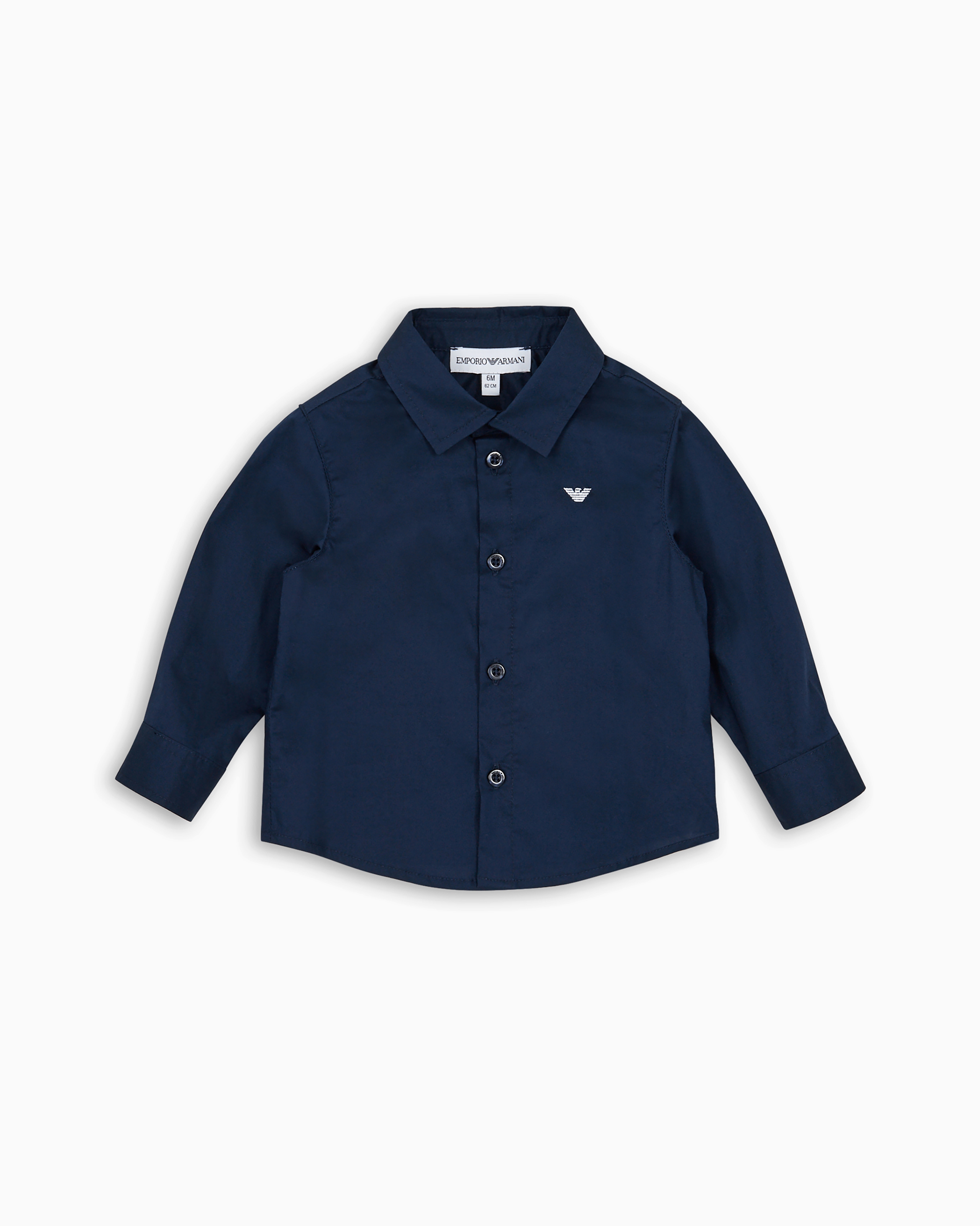 Emporio Armani Stretch Cotton Shirt With Eagle Embroidery In Navy Blue