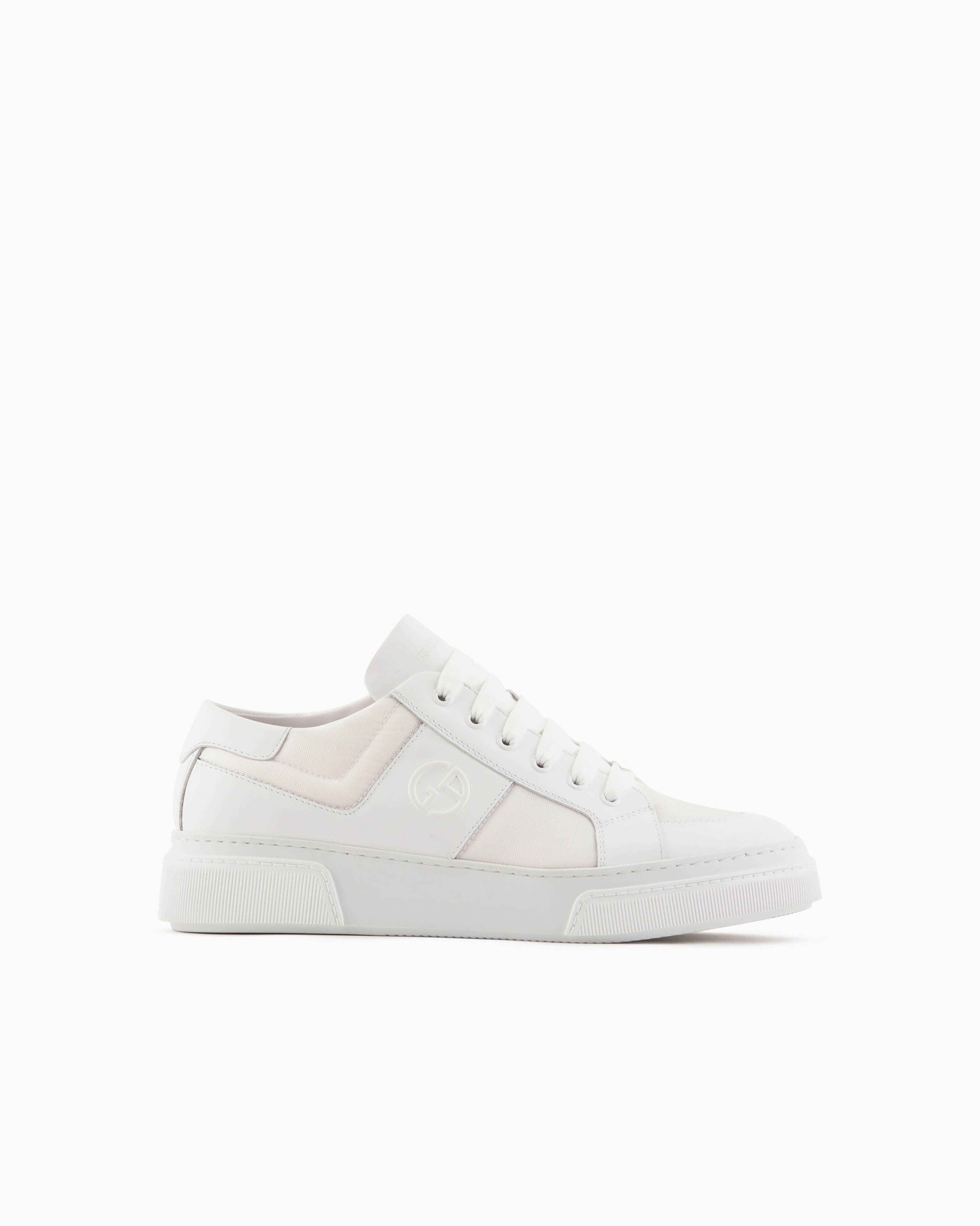 Giorgio Armani Official Store Leather And Fabric Sneakers In White