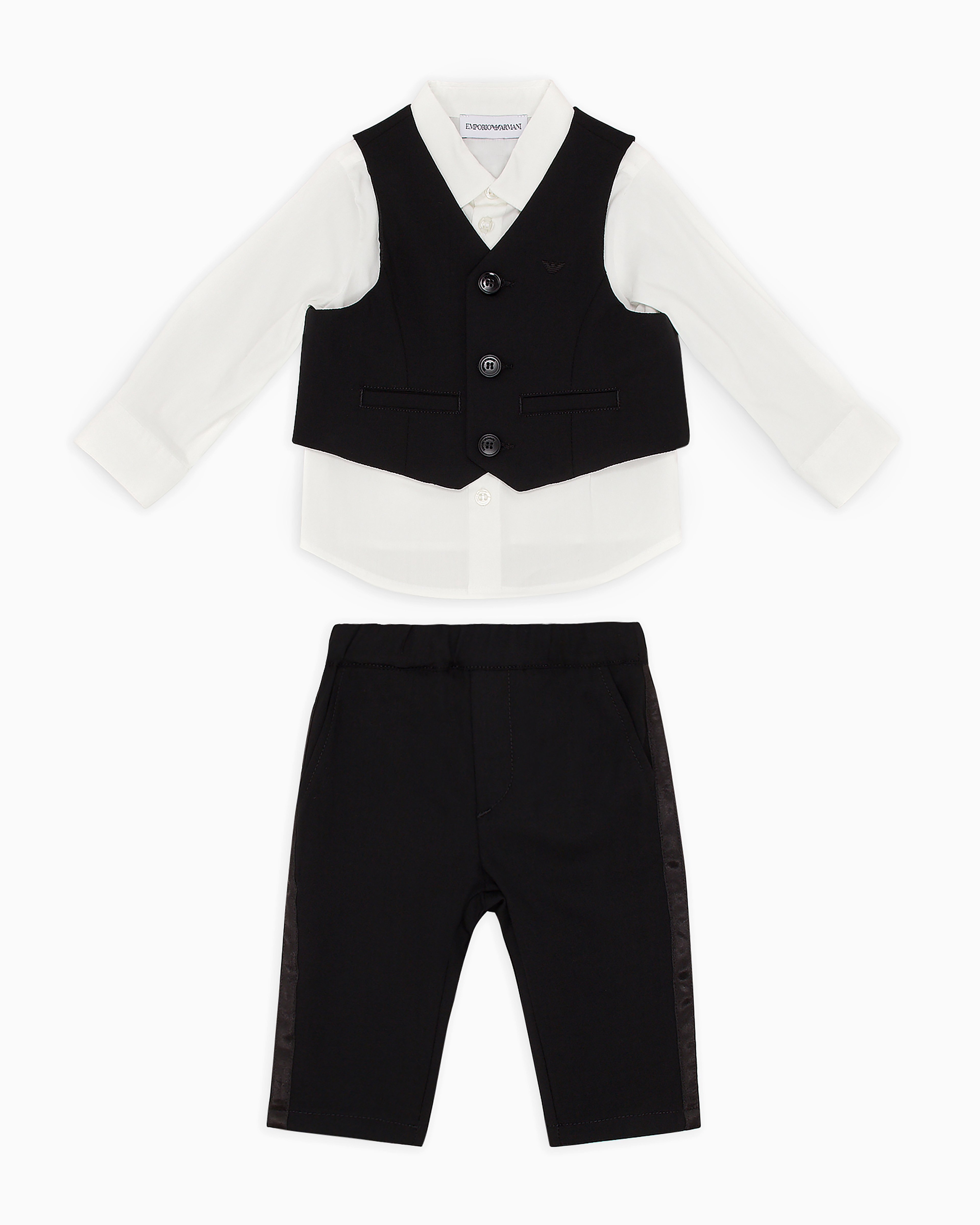 Shop Emporio Armani Suit With Shirt, Waistcoat And Trousers In Light Wool In Black