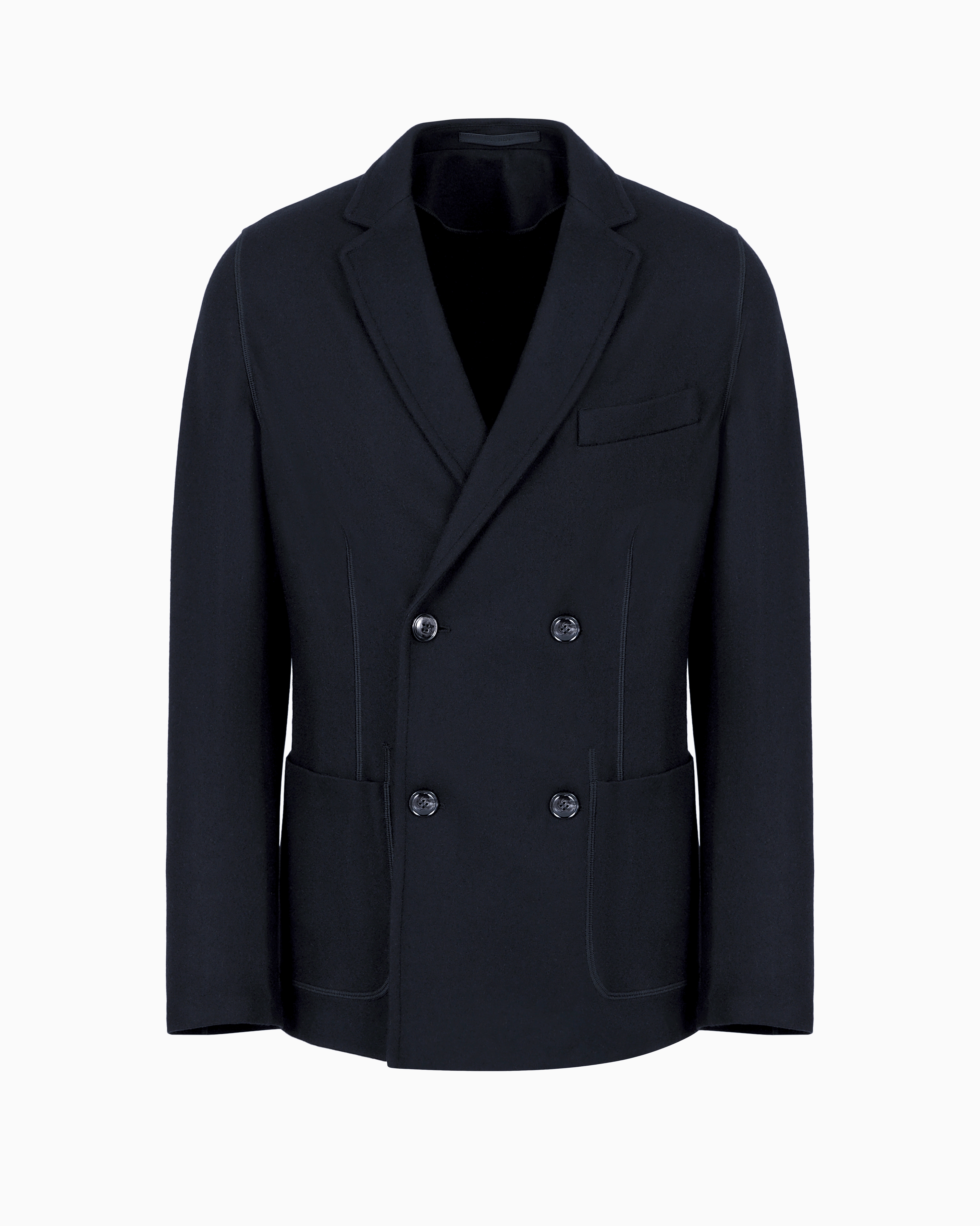 Giorgio Armani Official Store Icon Double-breasted Jacket In Fulled Cashmere Interlock In Navy Blue