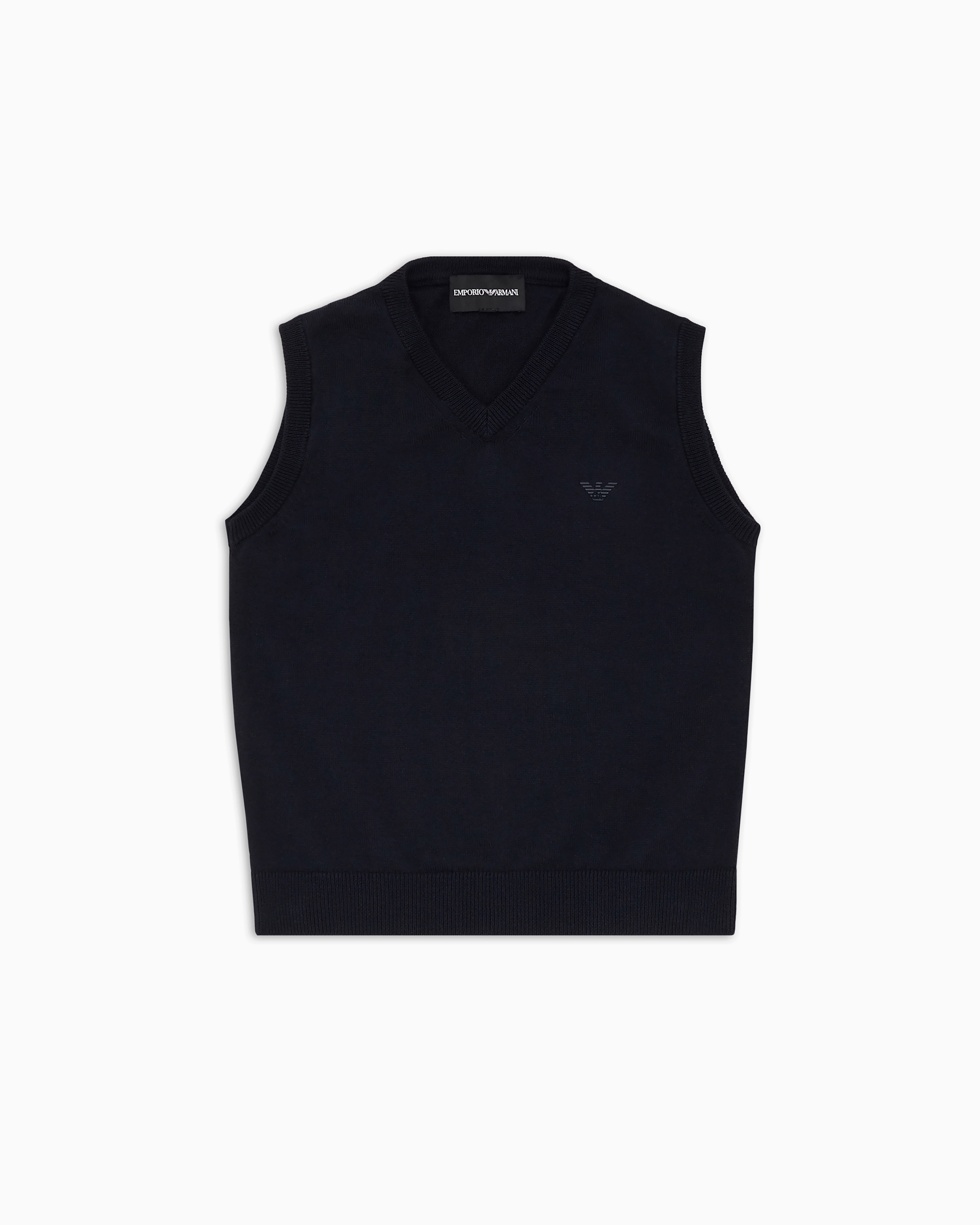 Emporio Armani Official Store Corn-on-the-cob Knit V-neck Gilet In Navy Blue