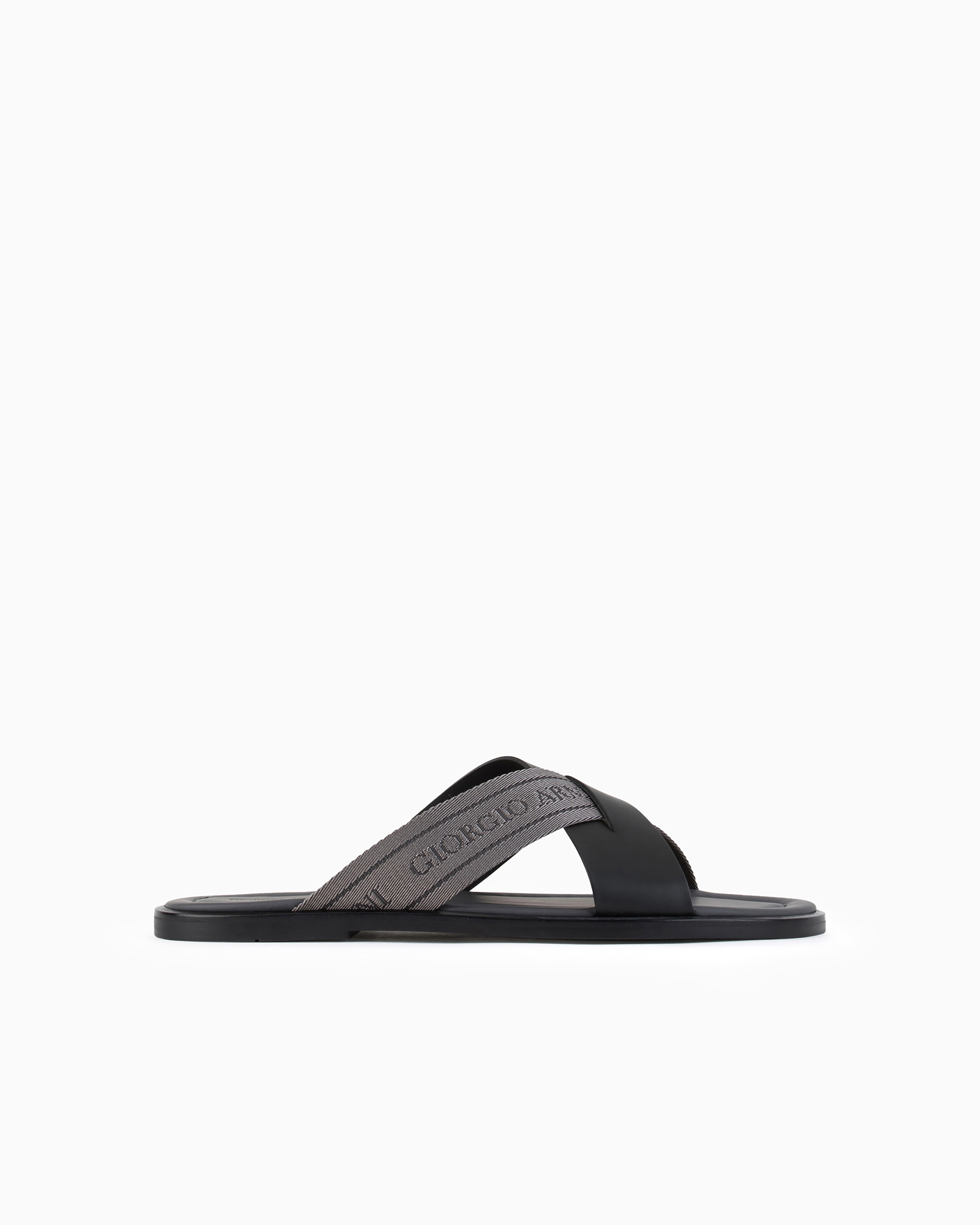 Giorgio Armani Official Store Leather Sandals With Two-toned Tape In Dark Gray