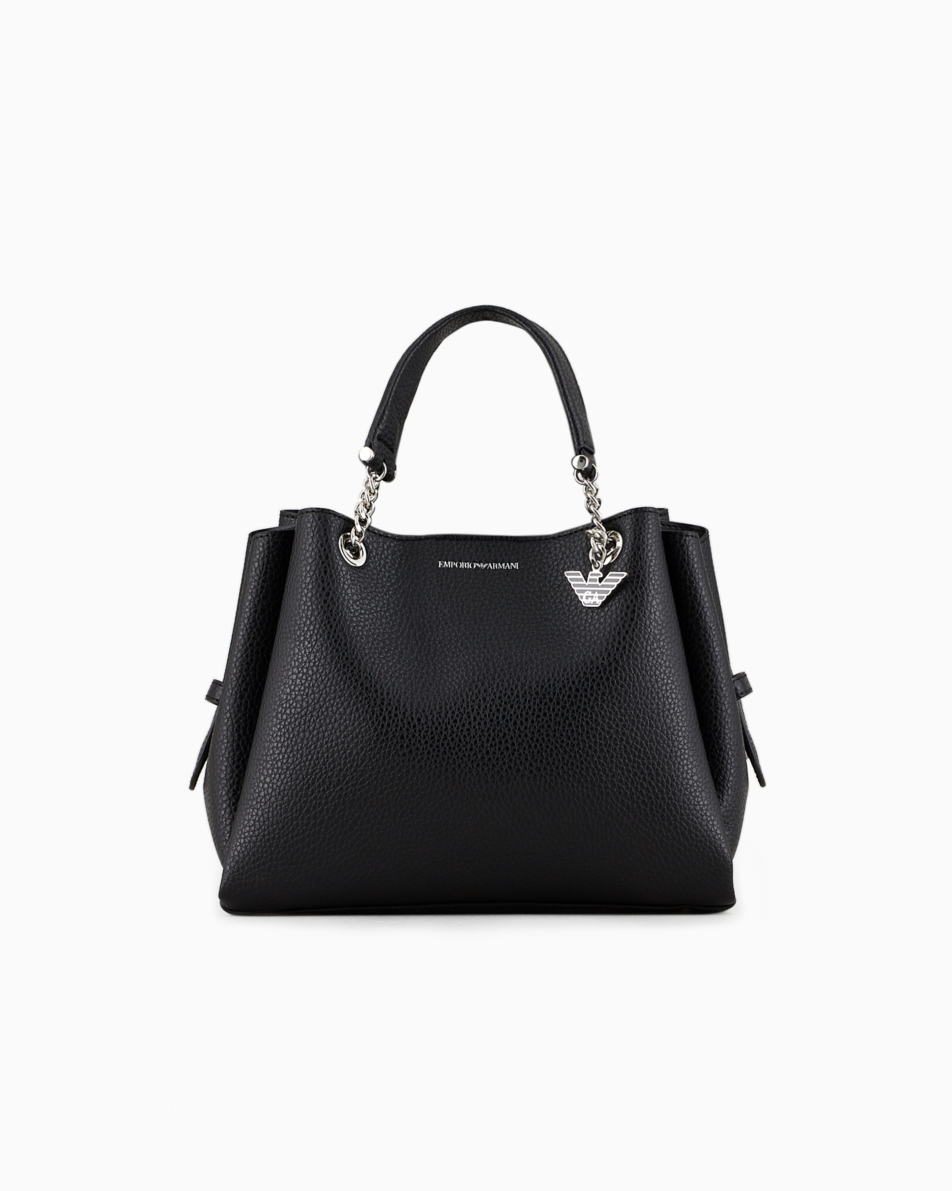 Emporio Armani Full-grain Effect Handbag With Eagle Charm In Black