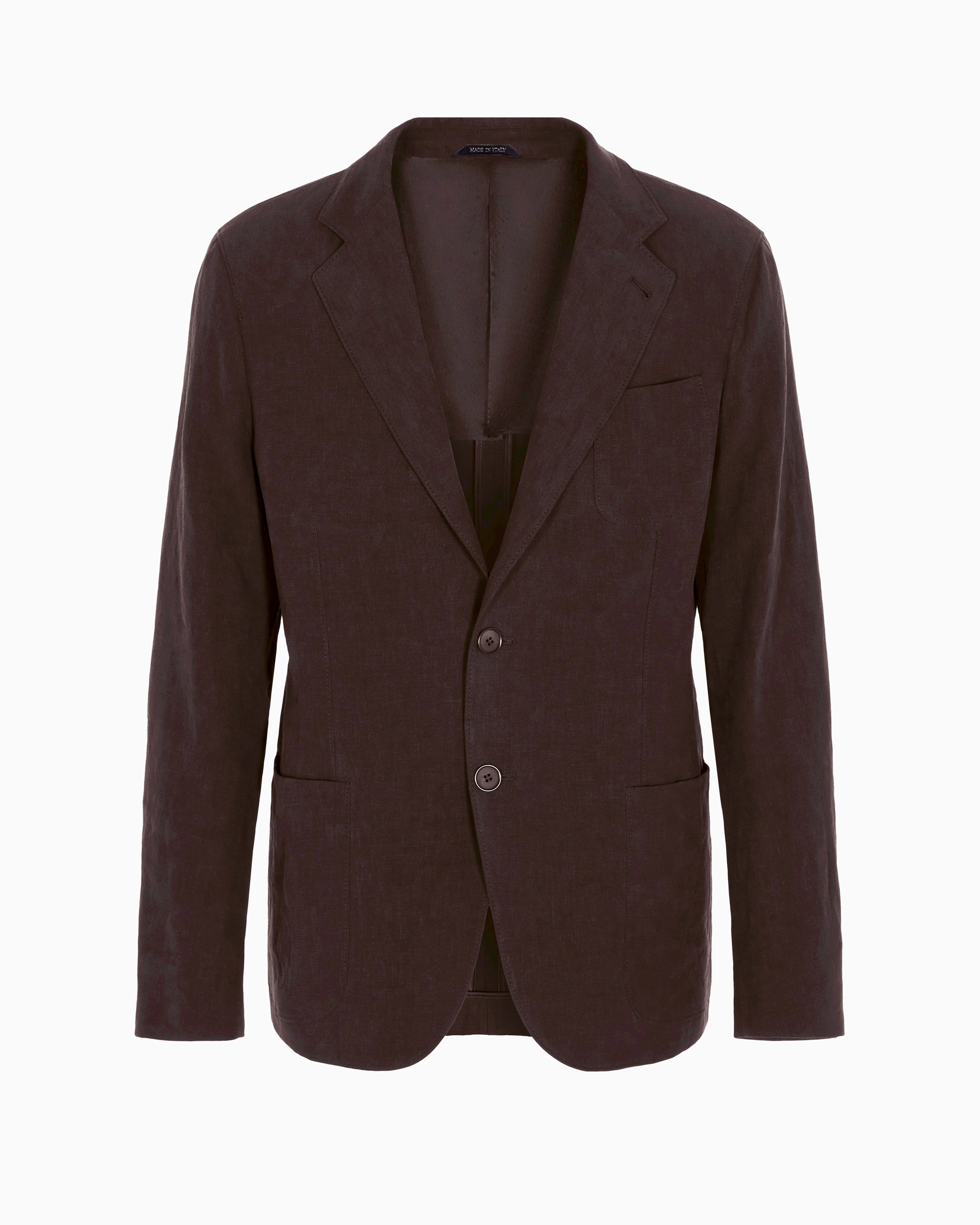 Giorgio Armani Official Store Upton Line Single-breasted Jacket In Pure Linen Canvas In Marron