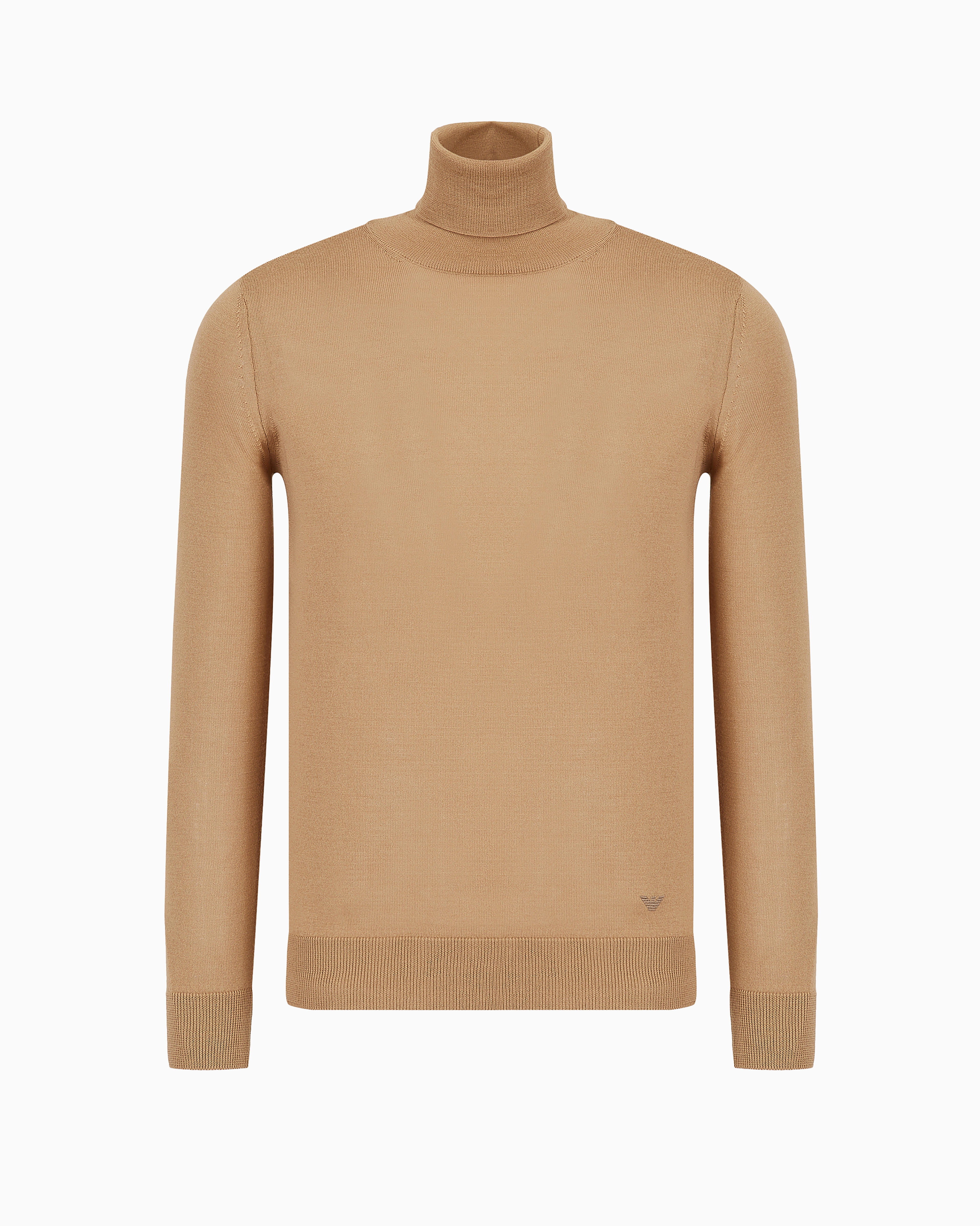 Emporio Armani Plain Knit Pure Virgin Wool Turtleneck In Camel