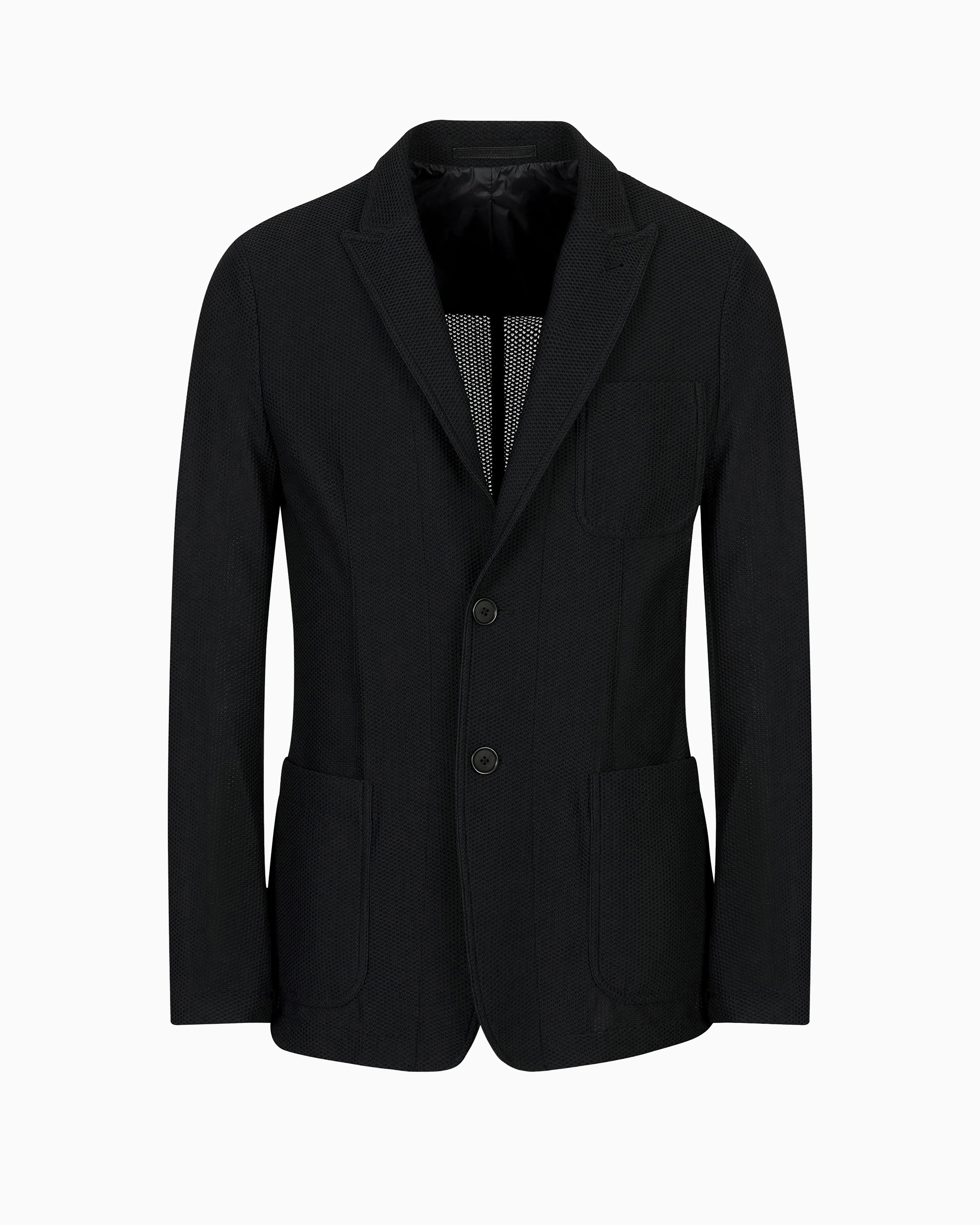 Giorgio Armani Official Store Icon Single-breasted Jacket In Technical Waffle Fabric In Black