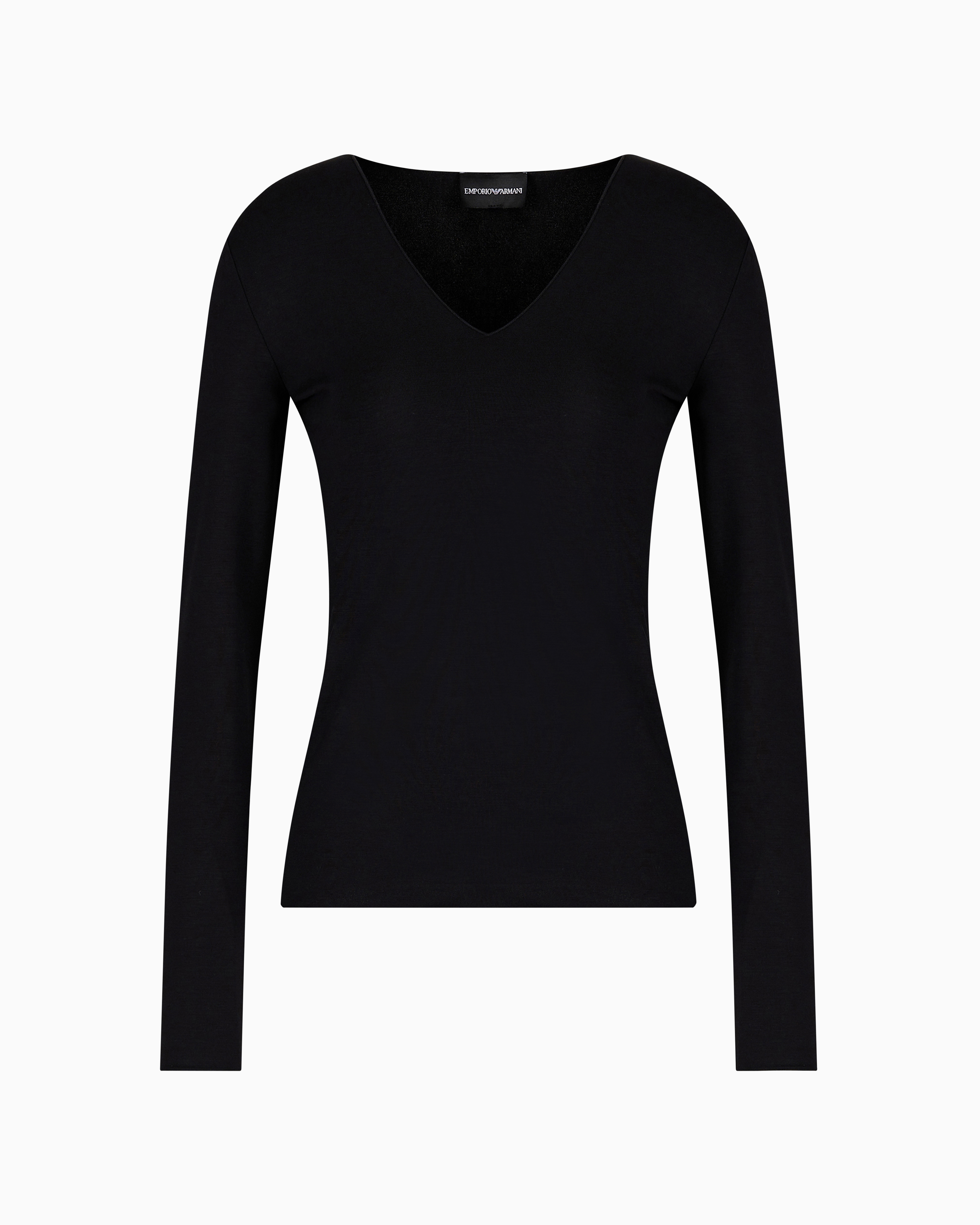 Emporio Armani Official Store Viscose Stretch Jersey V-neck Jumper In Black