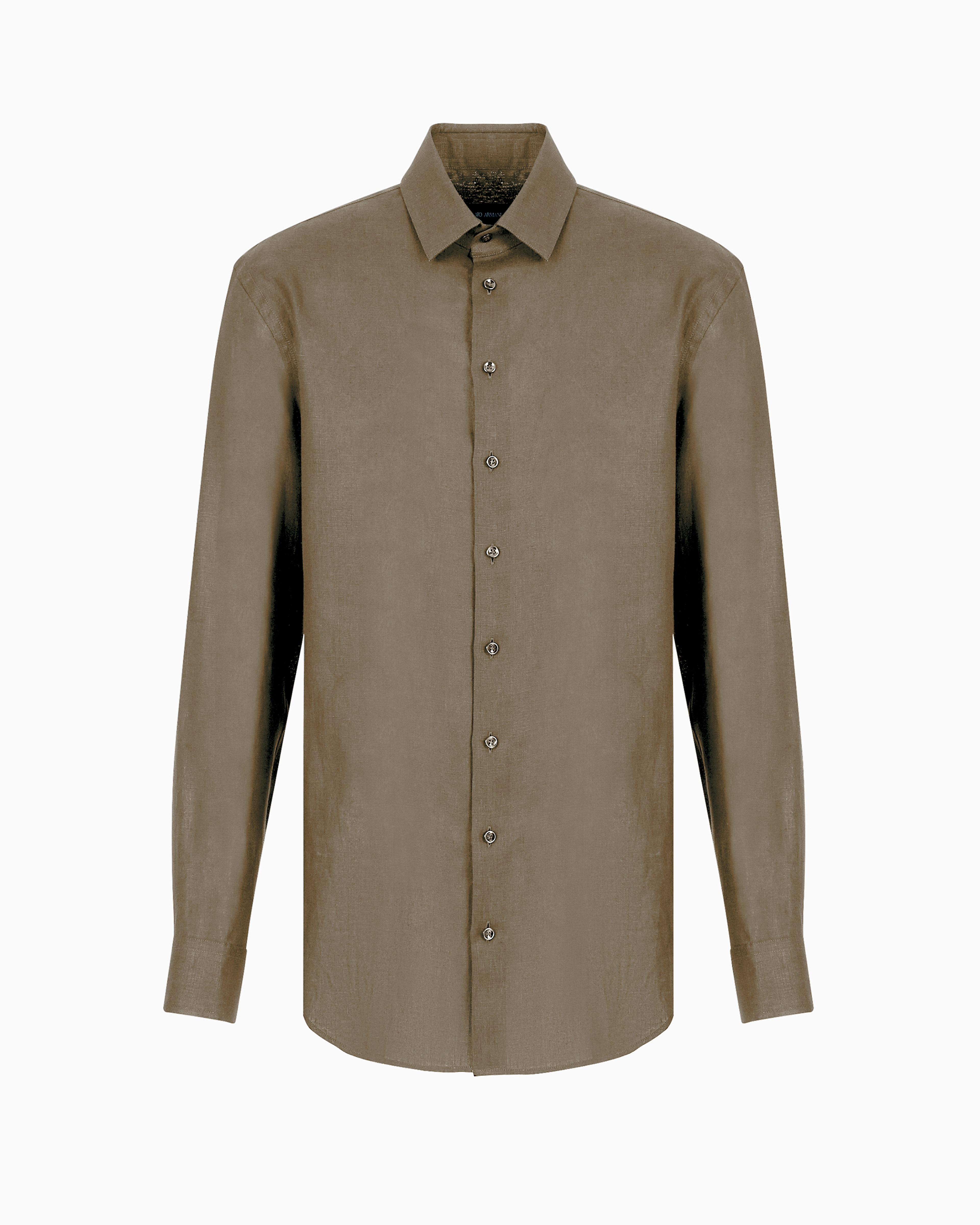 Giorgio Armani Official Store Regular-fit Shirt In Linen In Green Logo