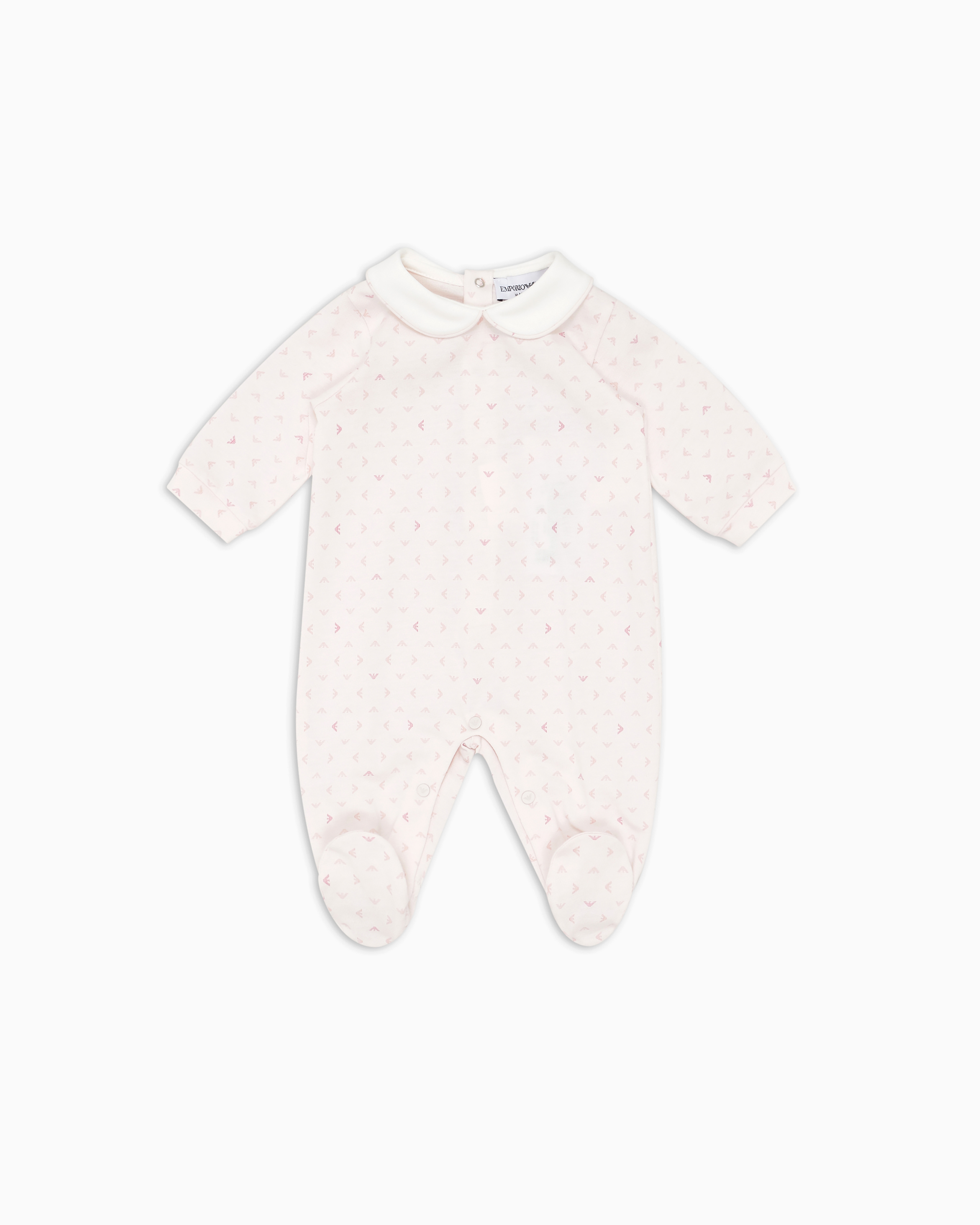 Emporio Armani Official Store Onesie With Peter Pan Collar And All-over Op-art Eagle In Pink