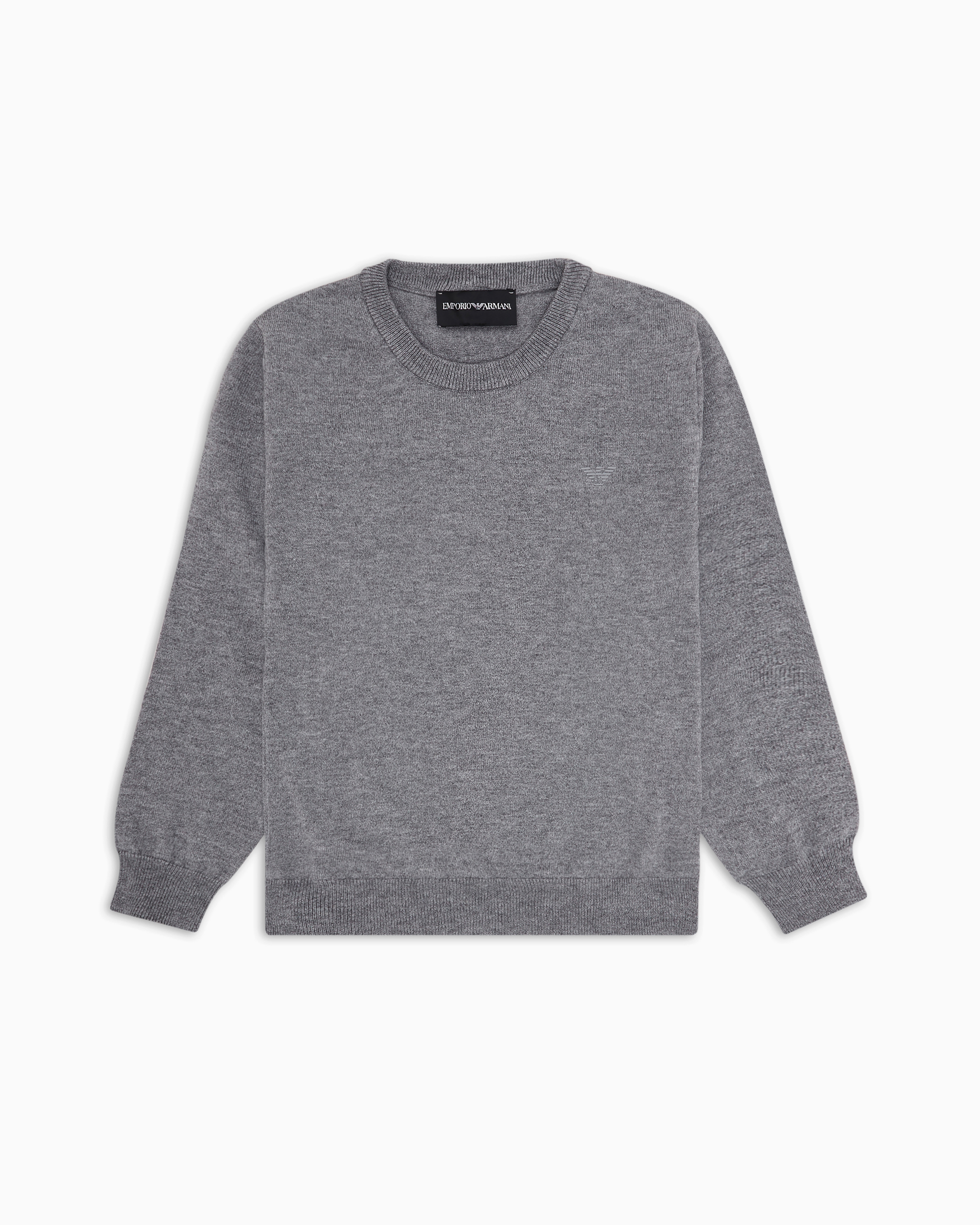 Emporio Armani Kids' Wool-blend Jumper With Micro-eagle Embroidery In Mélange Gray