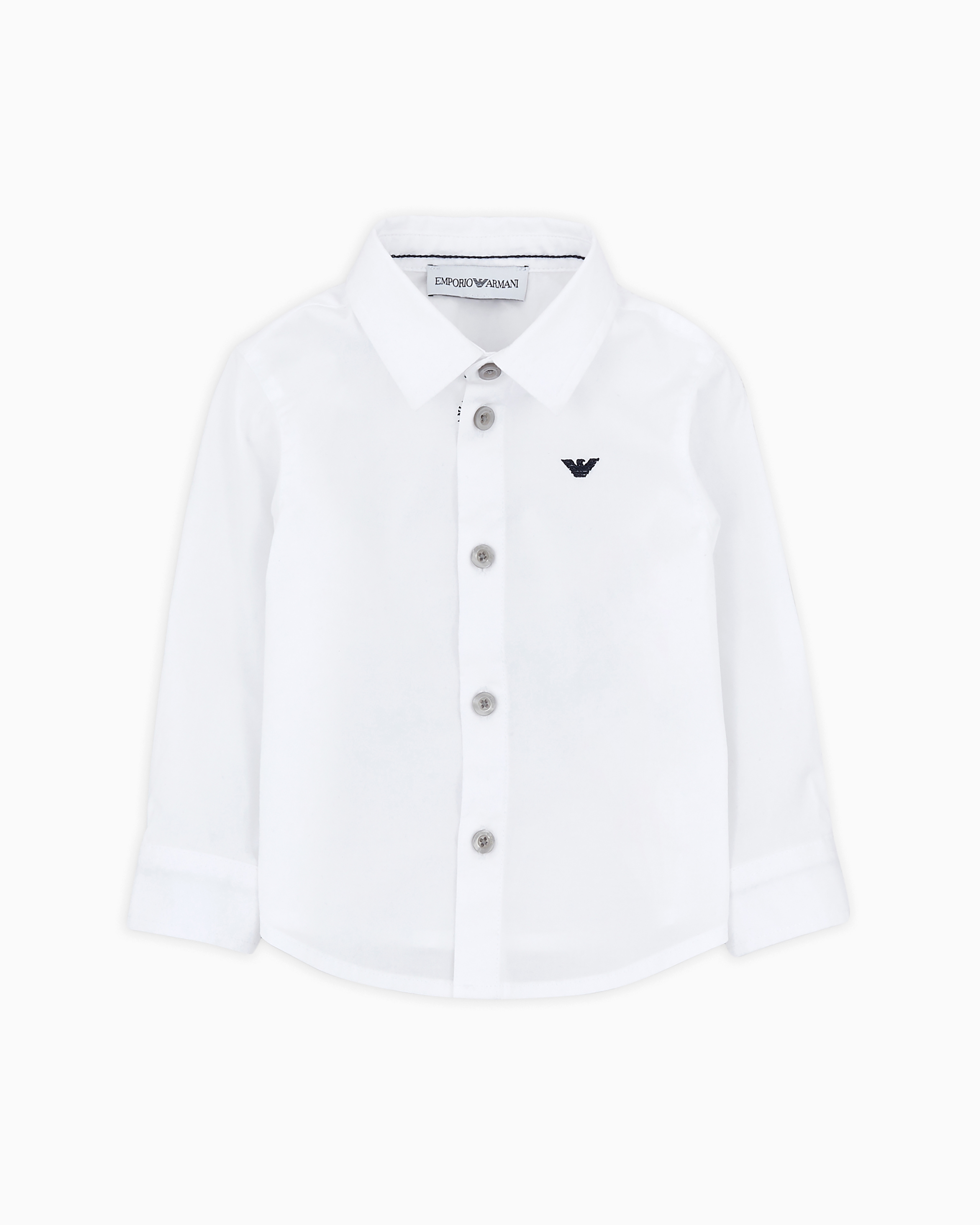 Emporio Armani Stretch Cotton Shirt With Eagle Embroidery In White