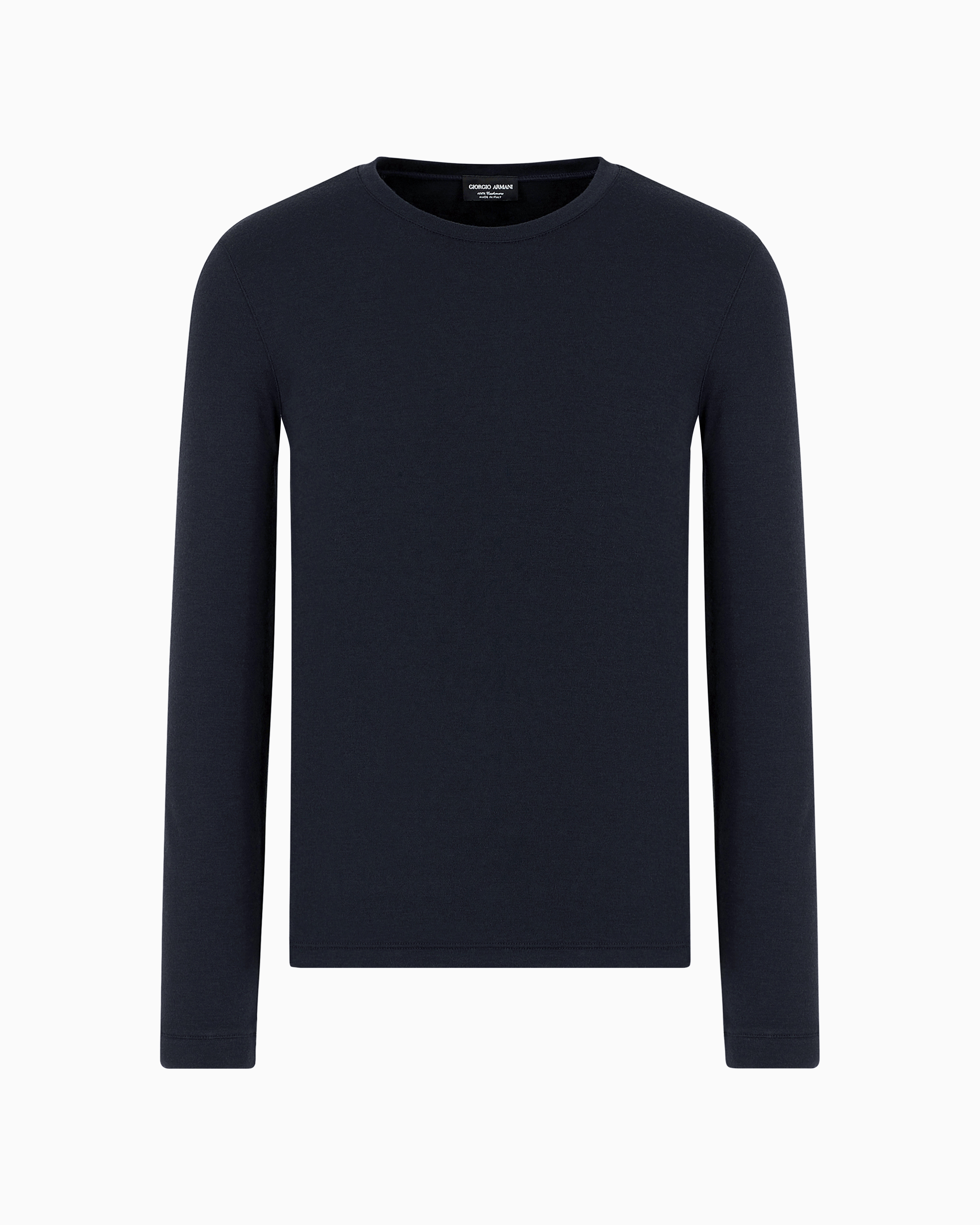 Giorgio Armani Official Store Pure Cashmere Interlock Crew-neck Jumper In Navy Blue