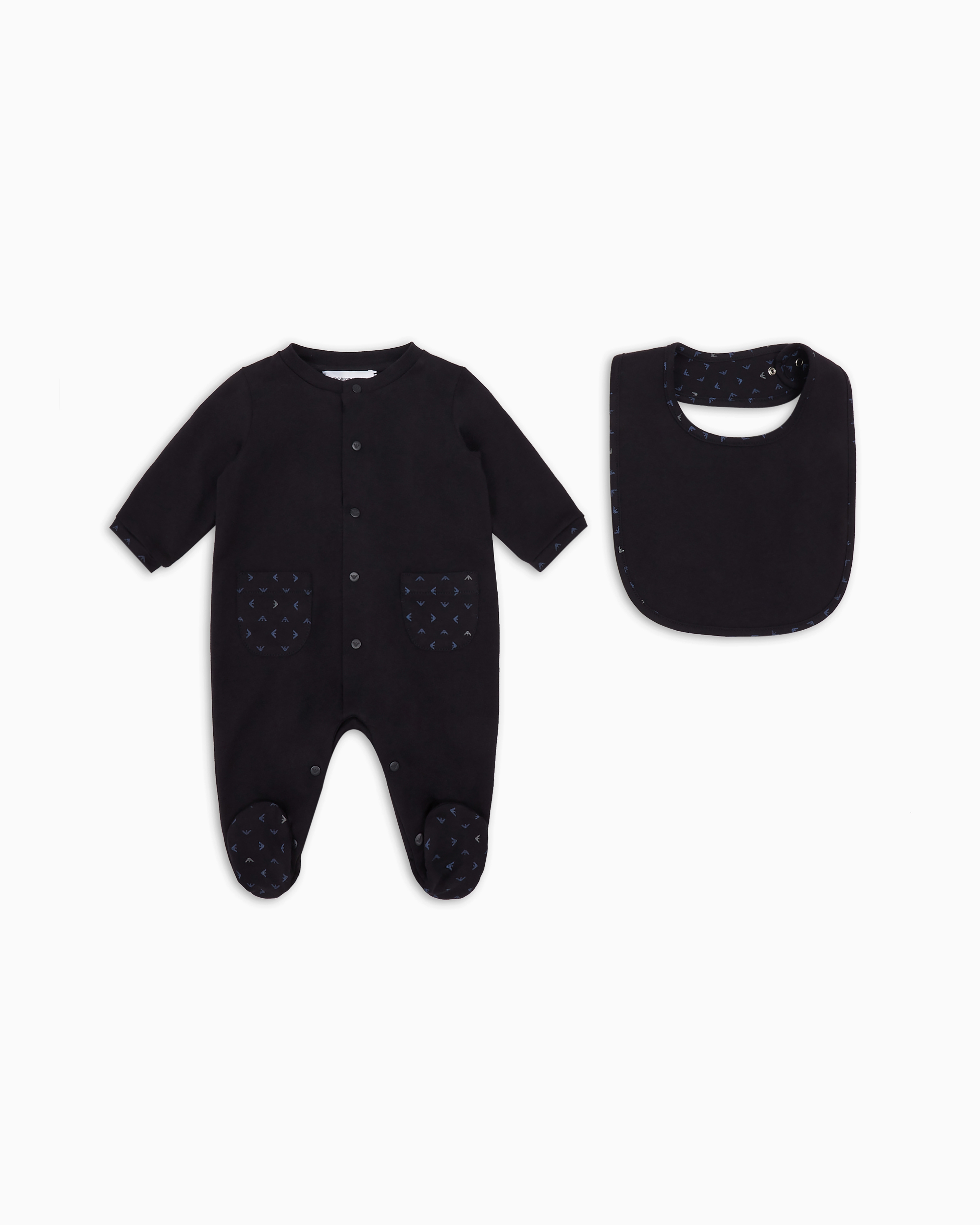 EMPORIO ARMANI GIFT SET CONSISTING OF AN OP-ART EAGLE BIB AND ONESIE 