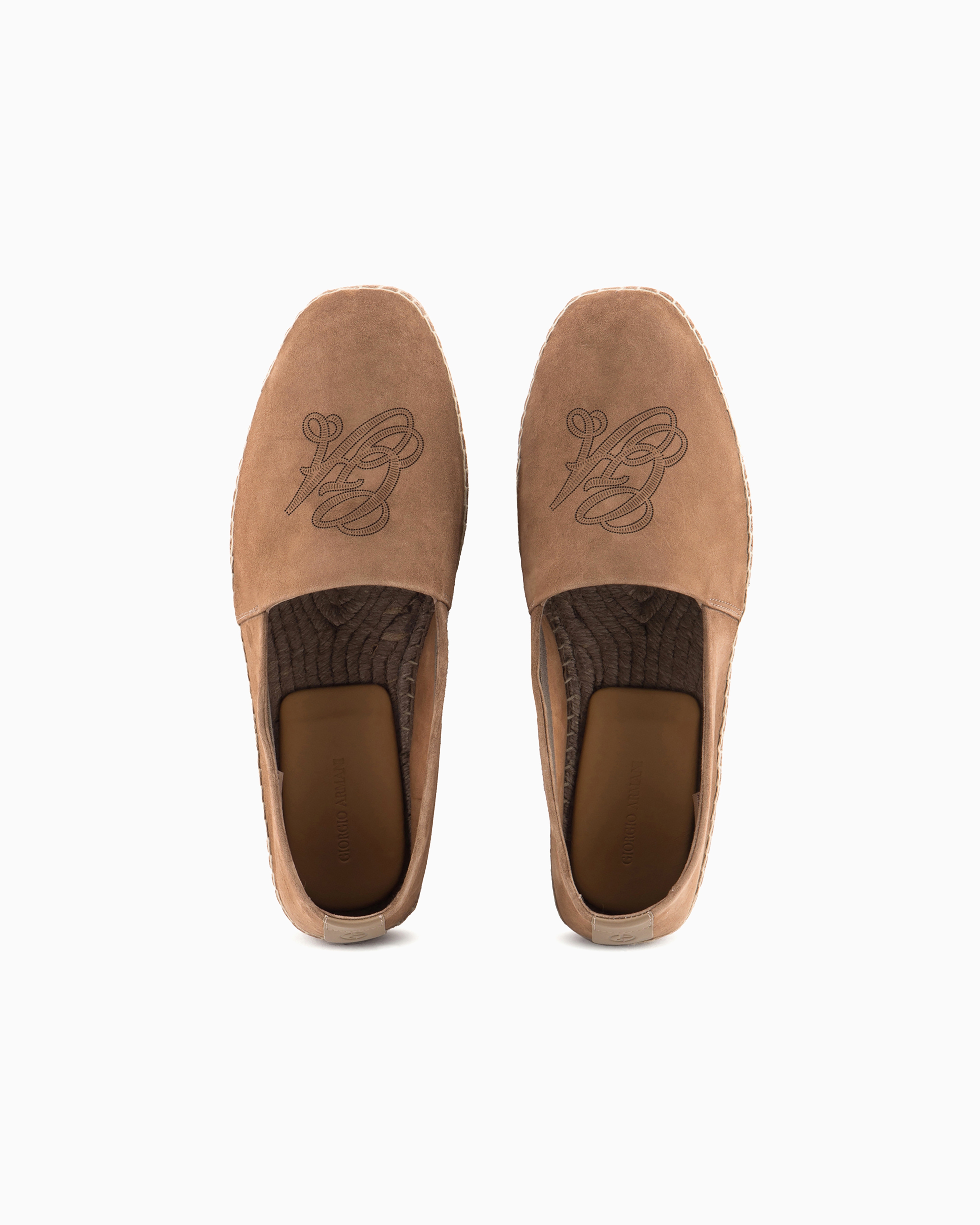 Giorgio Armani Logo-embroidered Suede Espadrilles In Tobacco