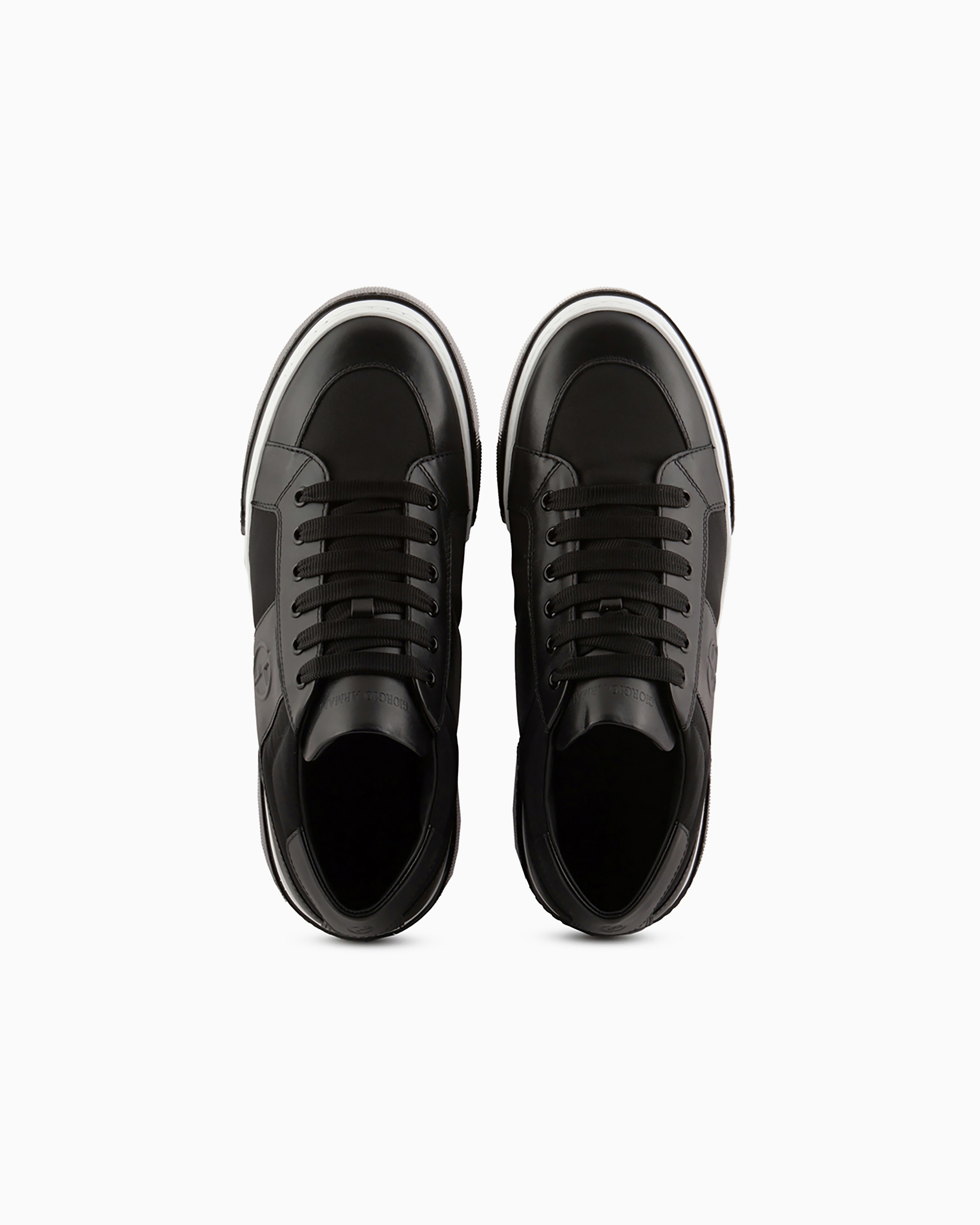 Giorgio Armani Official Store Leather And Fabric Sneakers In Black