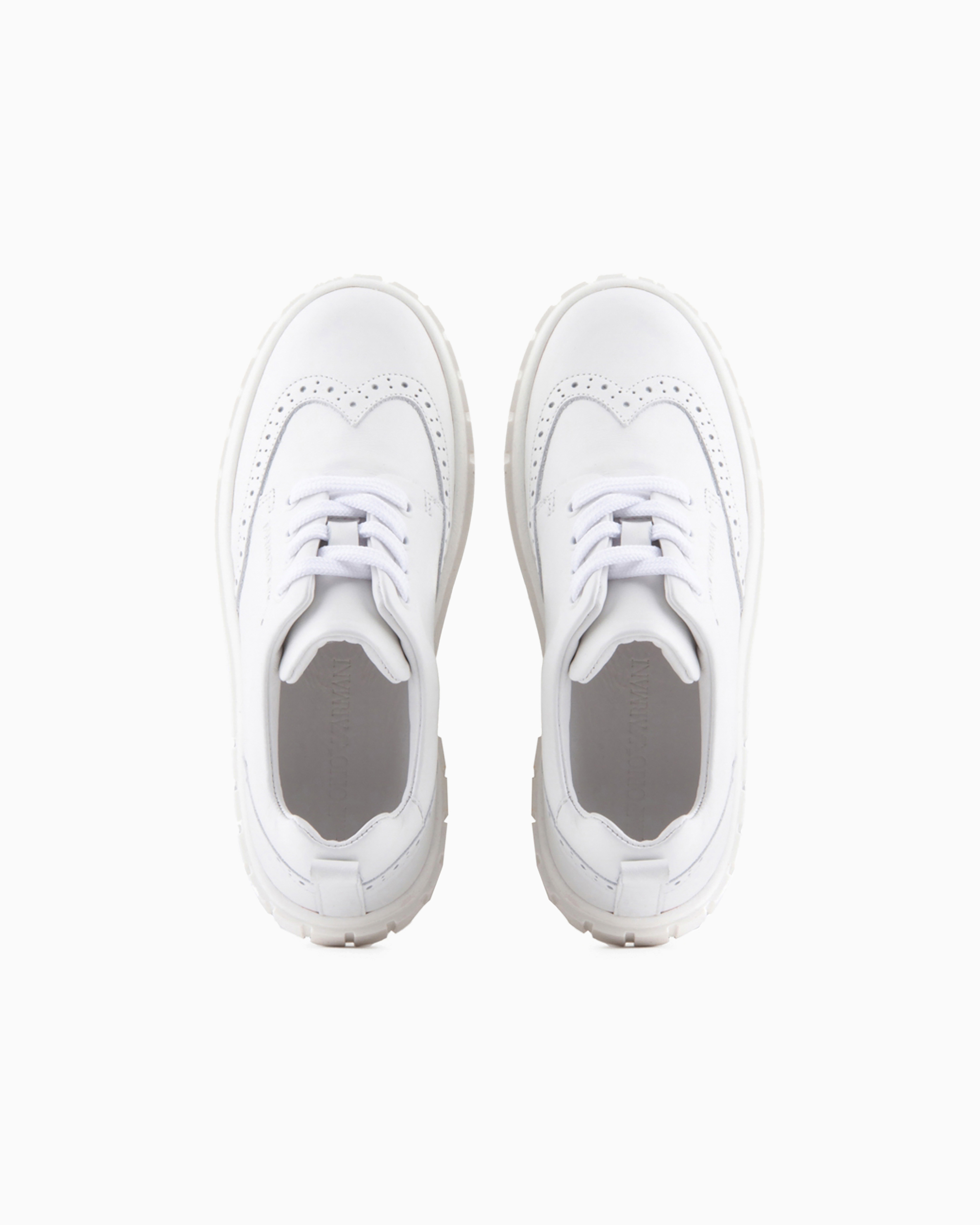 Emporio Armani Official Store Soft-leather Sneakers With Wingtip Detail In White