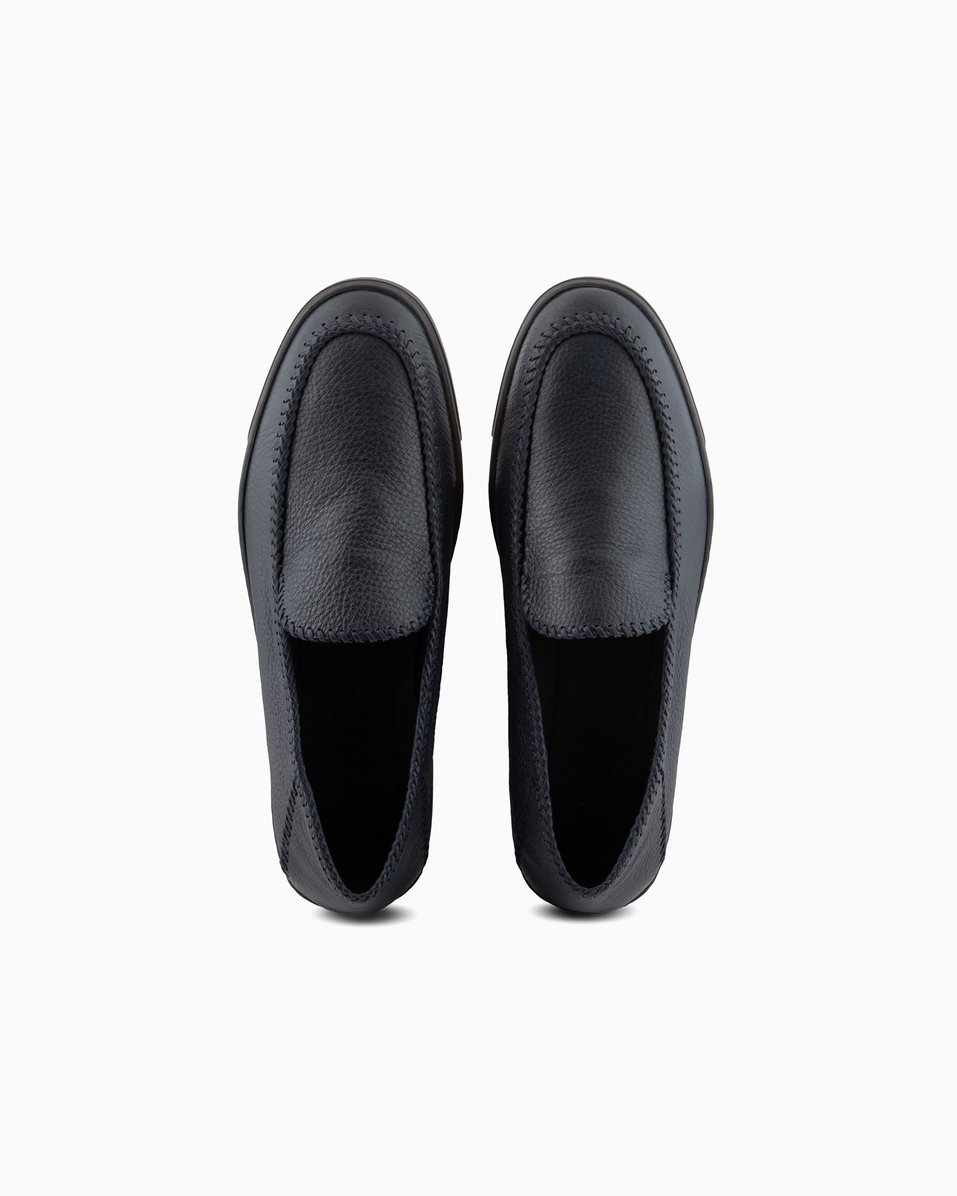 Giorgio Armani Official Store Deerskin Slip-ons With Threading In Navy Blue