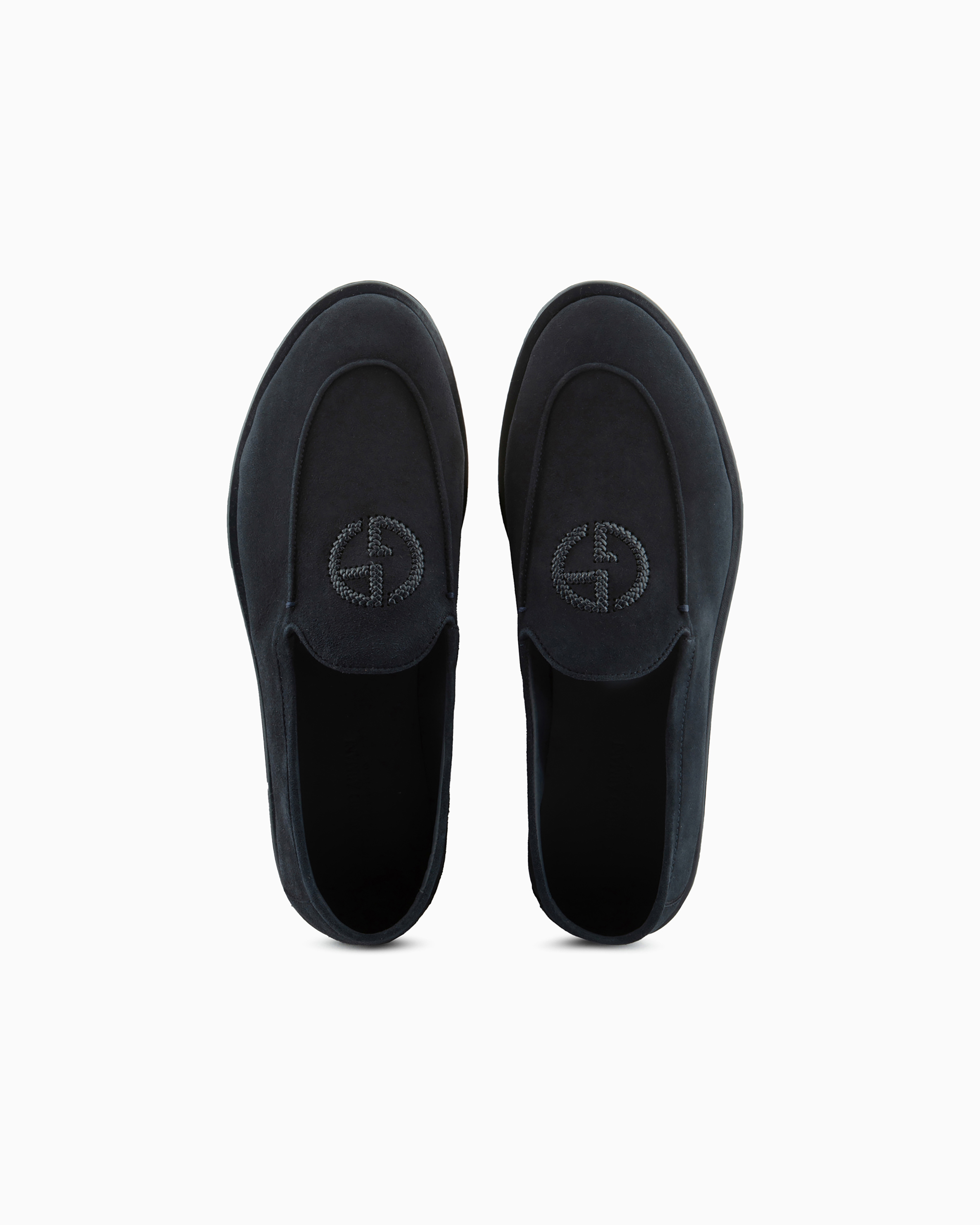 Giorgio Armani Official Store Suede Loafers With Embroidered Logo In Navy Blue
