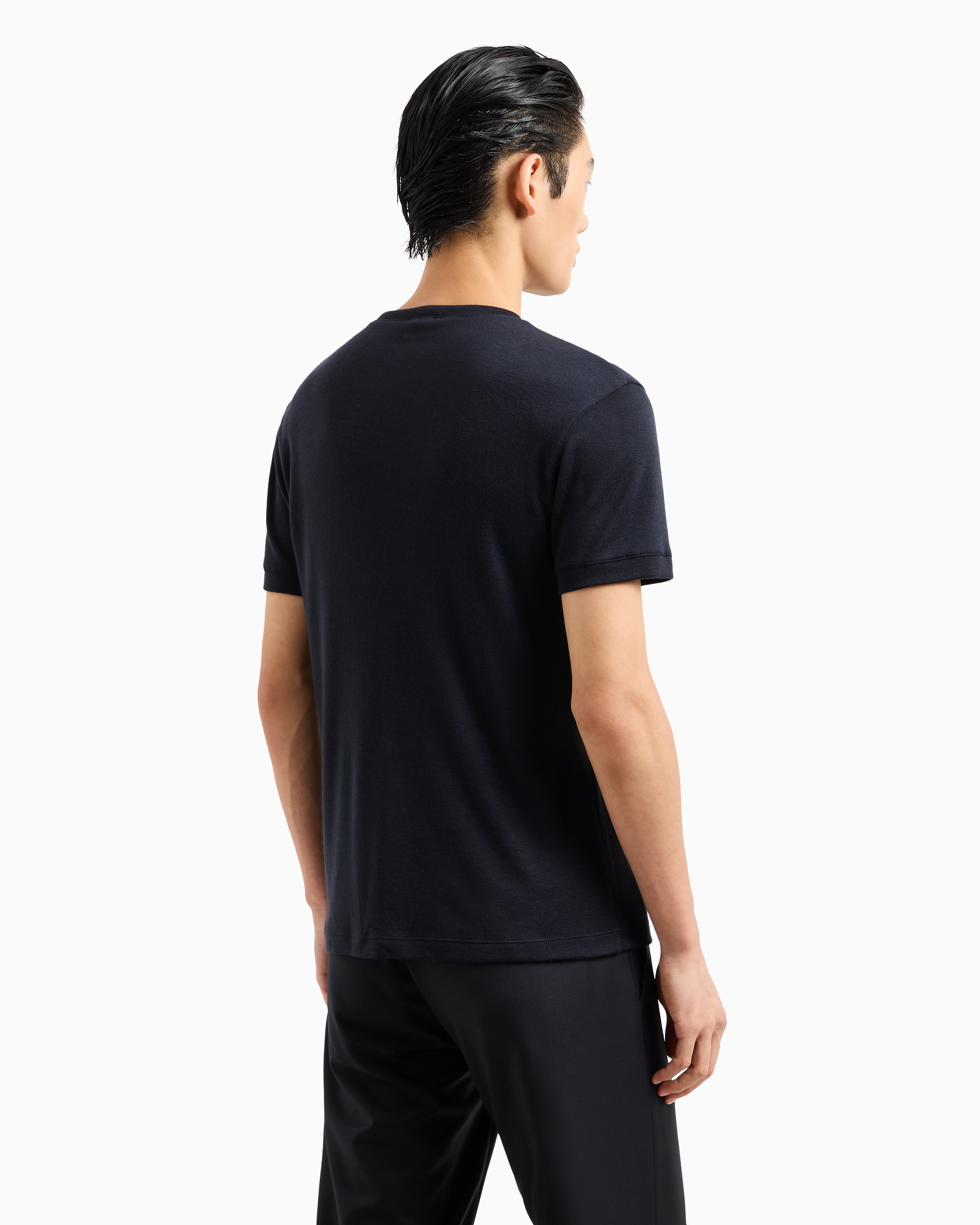 Giorgio Armani Official Store Short-sleeved Cashmere Icon Jumper In Navy Blue