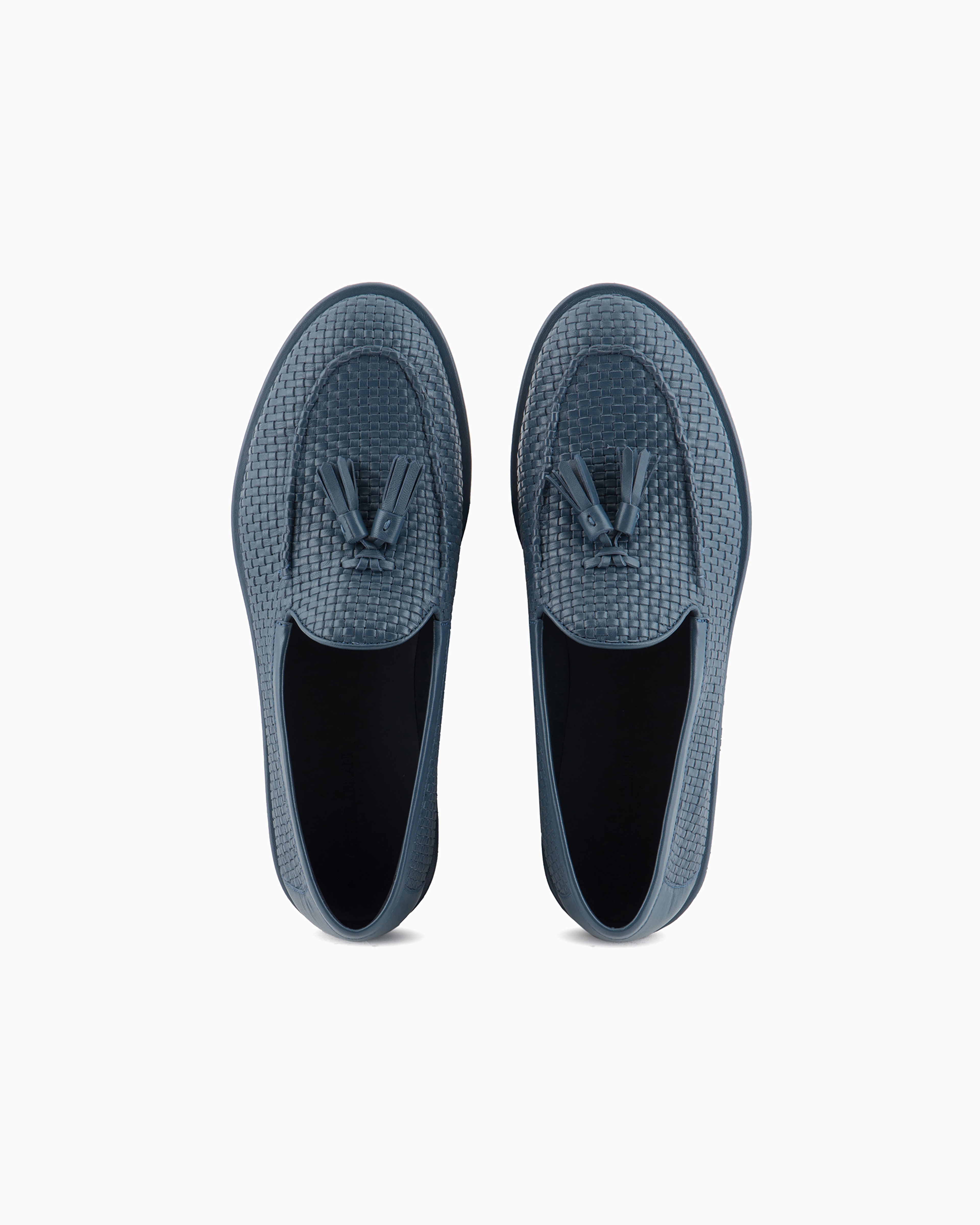 Giorgio Armani Leather Woven Loafers In Navy Blue
