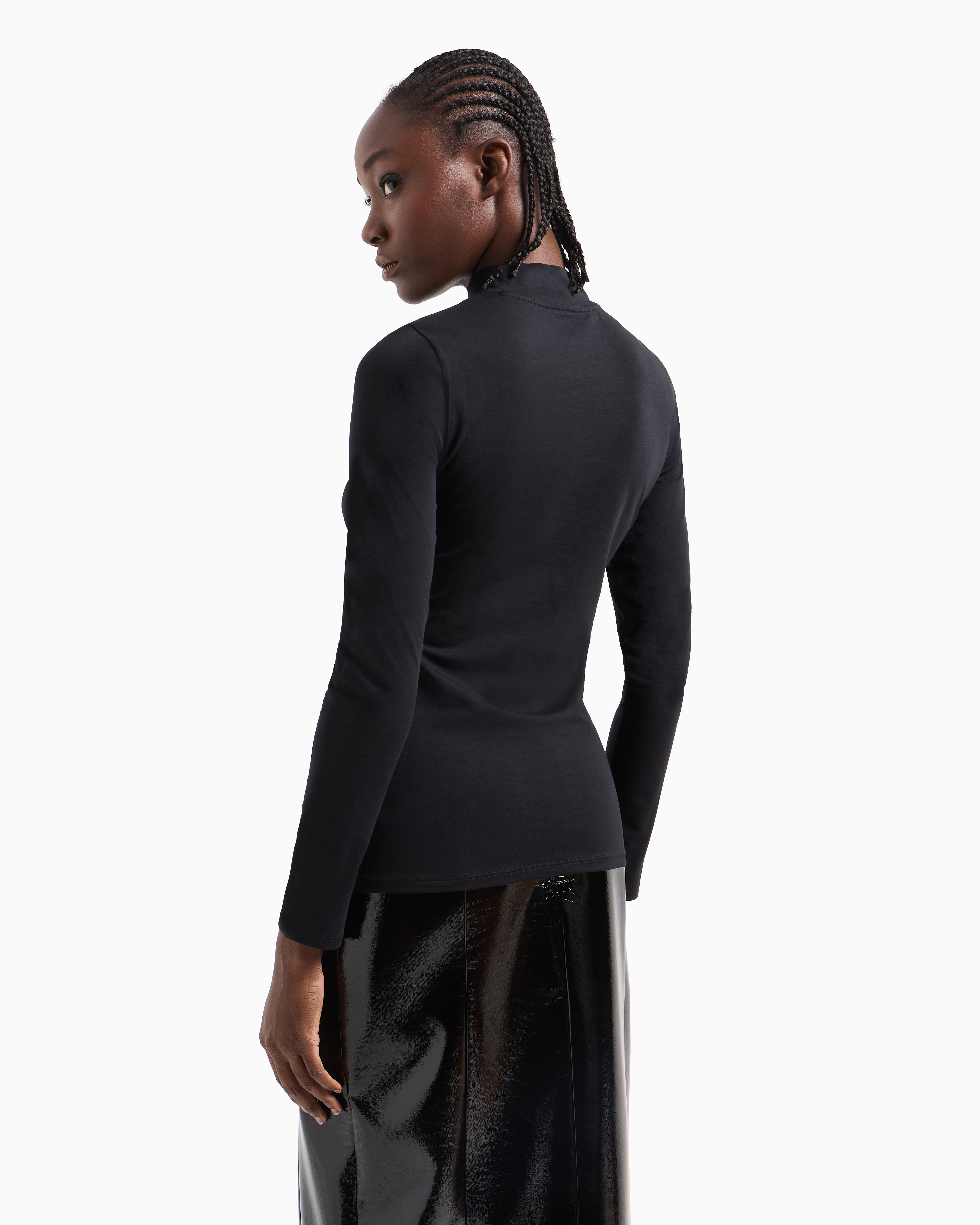 Long-sleeved sweater with high neck and sequin logo