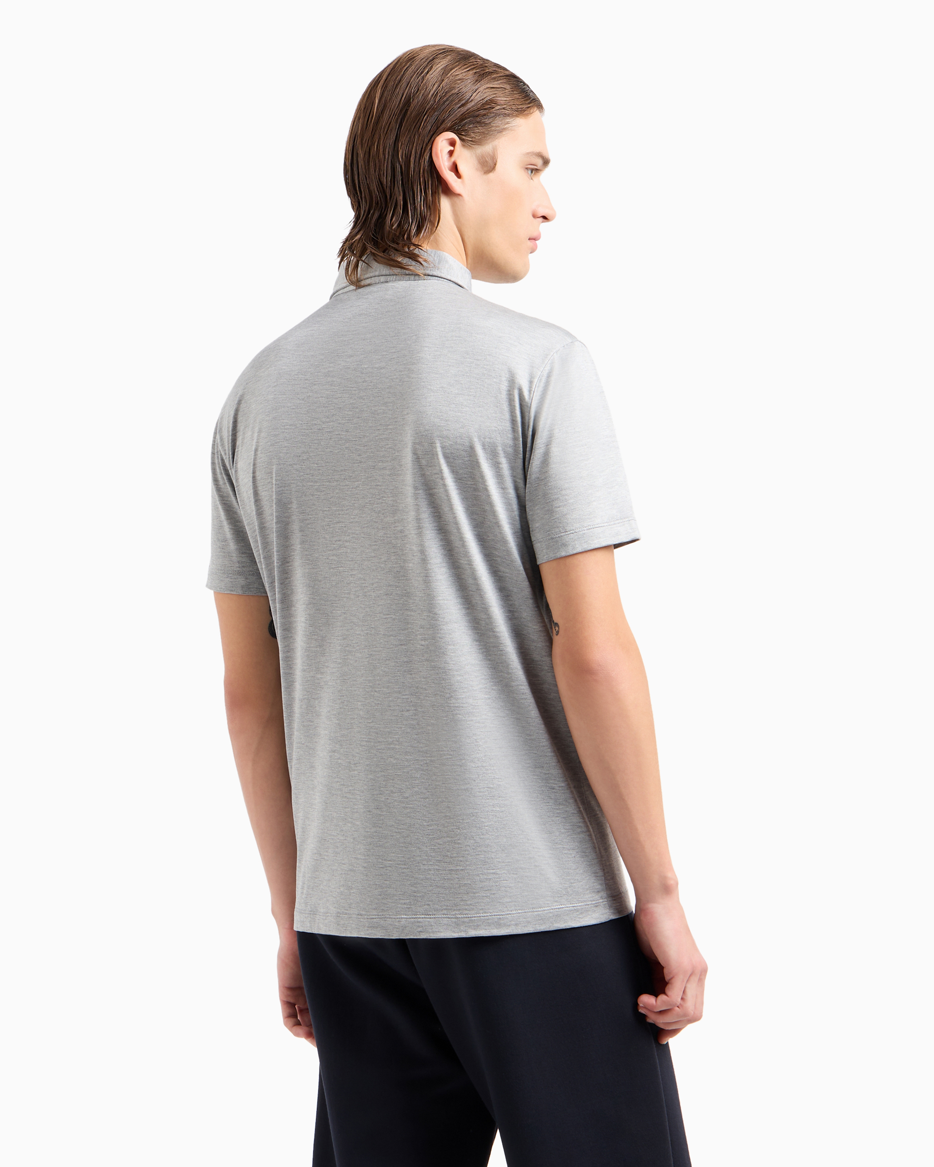 Shop Giorgio Armani Silk And Cotton-mélange Jersey Polo Shirt In Light Gray