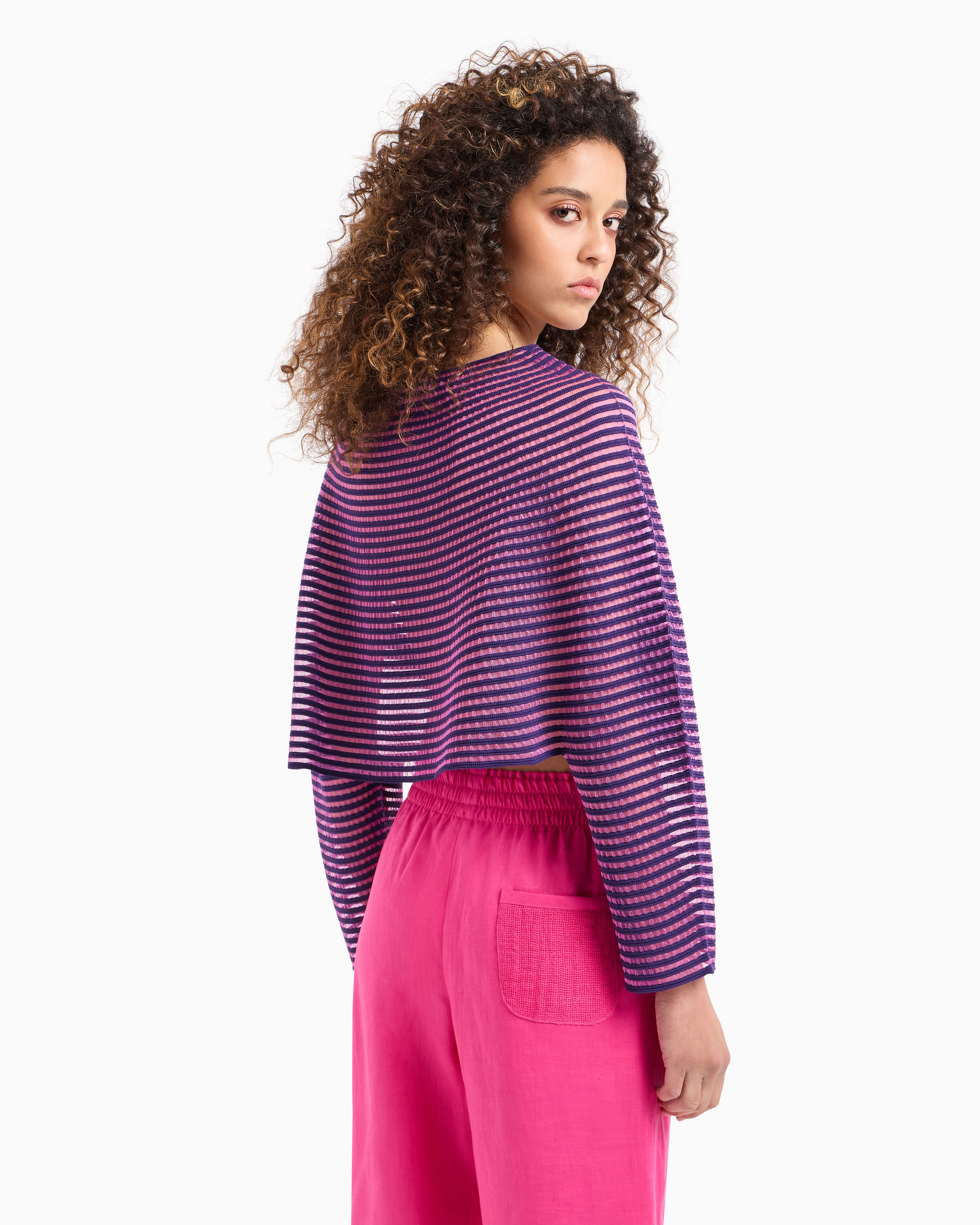 Emporio Armani Official Store Cape-effect Cropped Jumper In Ottoman Fabric In Purple