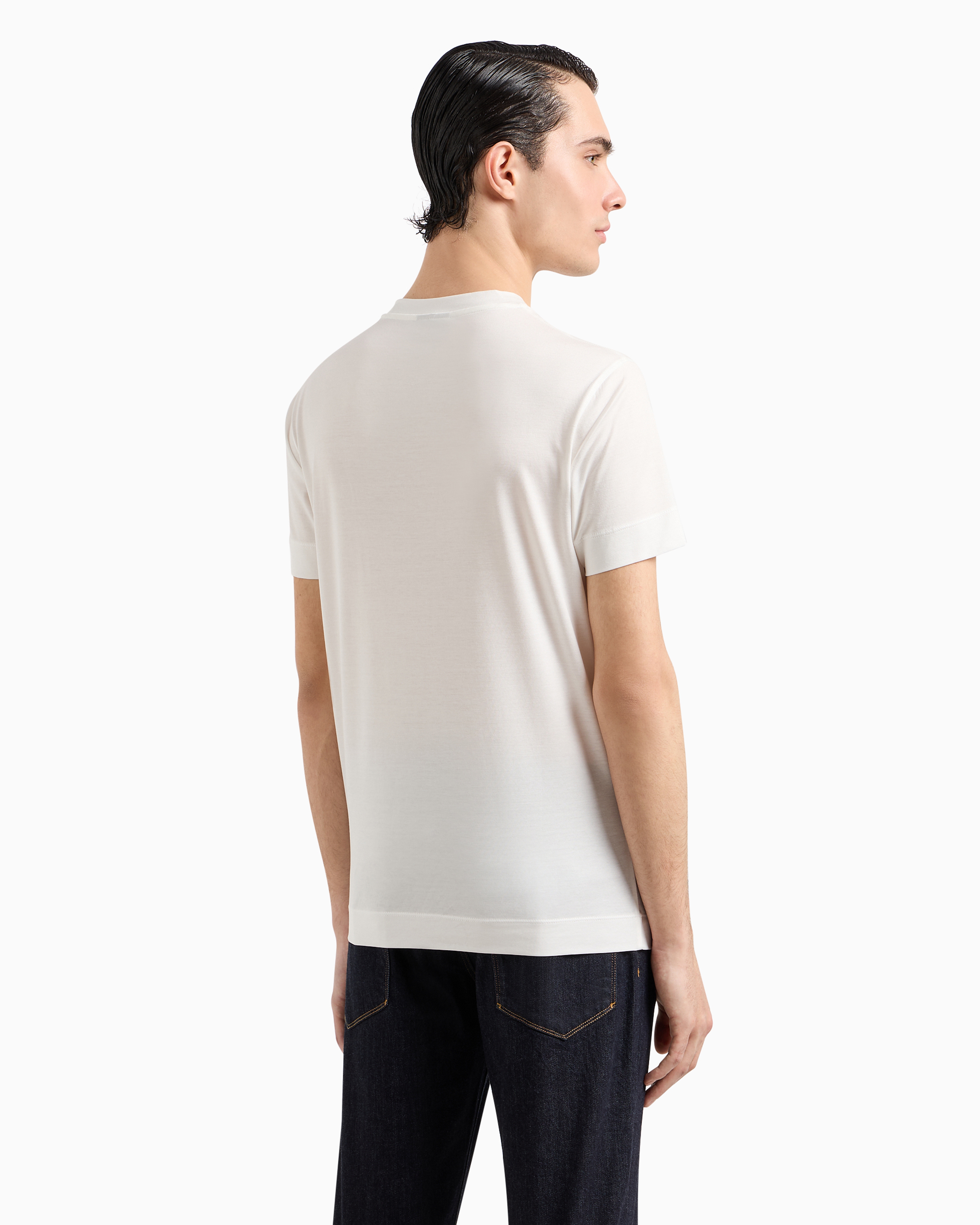 Emporio Armani Official Store Lyocell-blend Jersey T-shirt With Armani Sustainability Values Ea Logo Raised Embroid In White