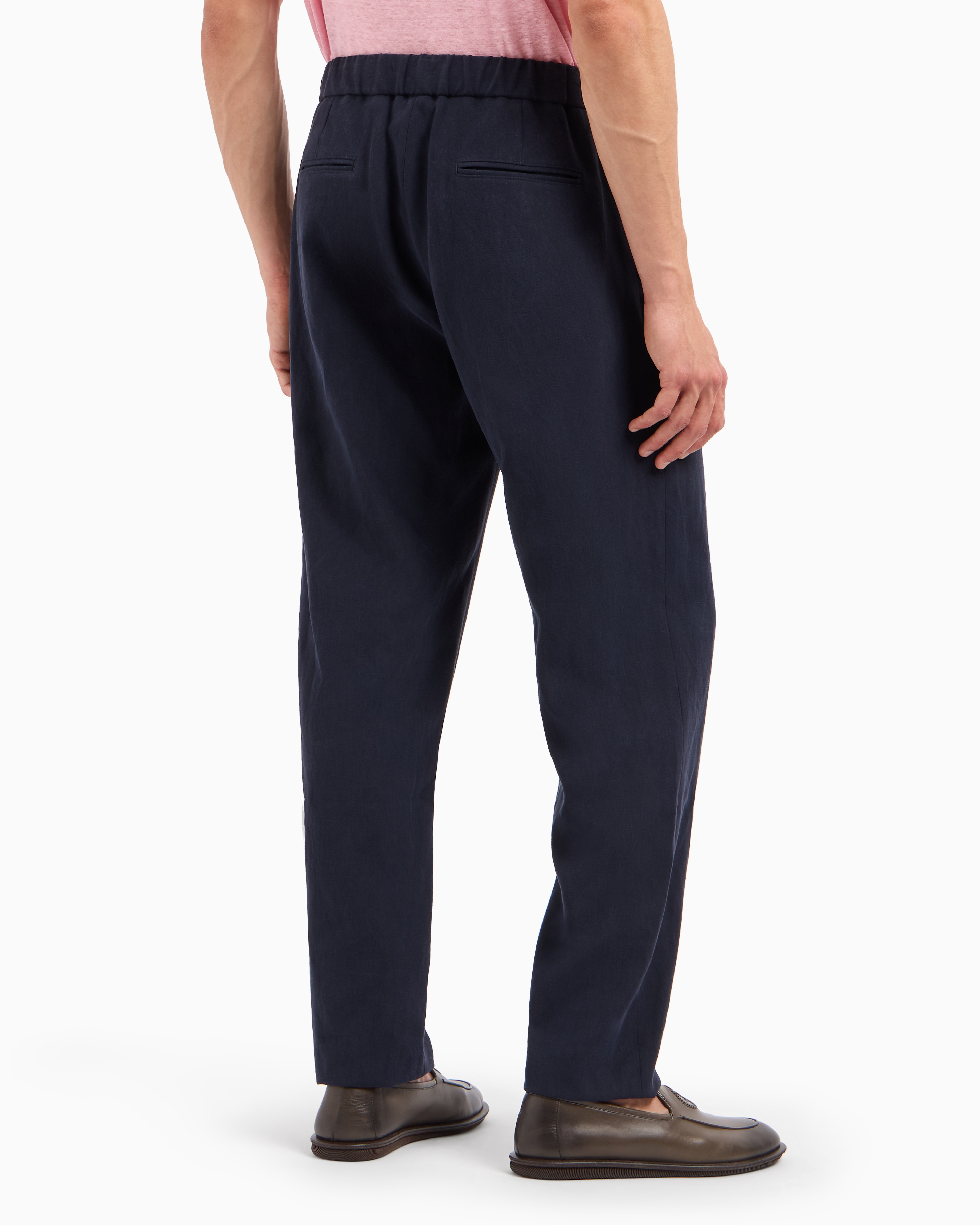 Shop Giorgio Armani Single-dart, Pure Linen Canvas Trousers In Blue