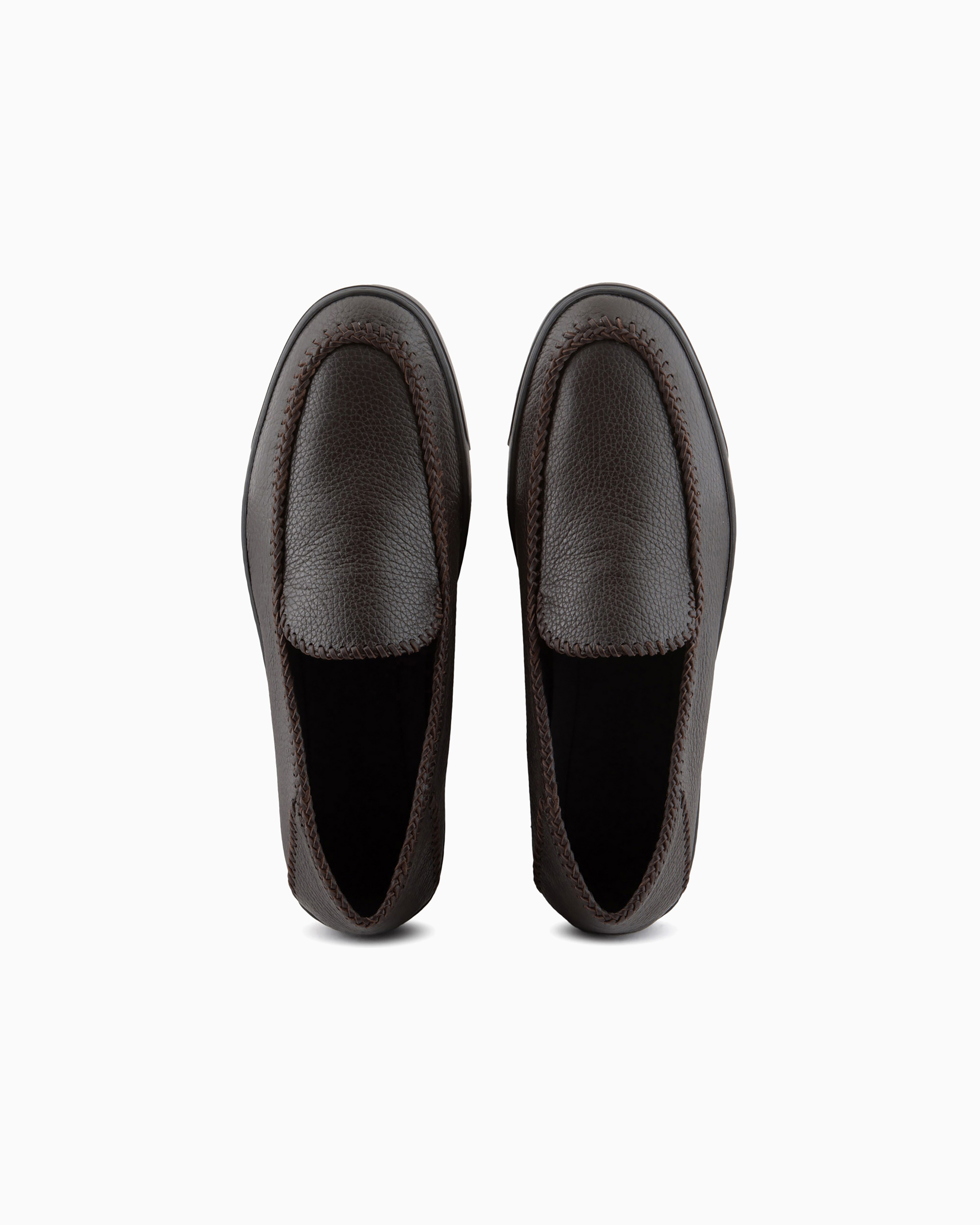 Giorgio Armani Official Store Deerskin Slip-ons With Threading In Brown