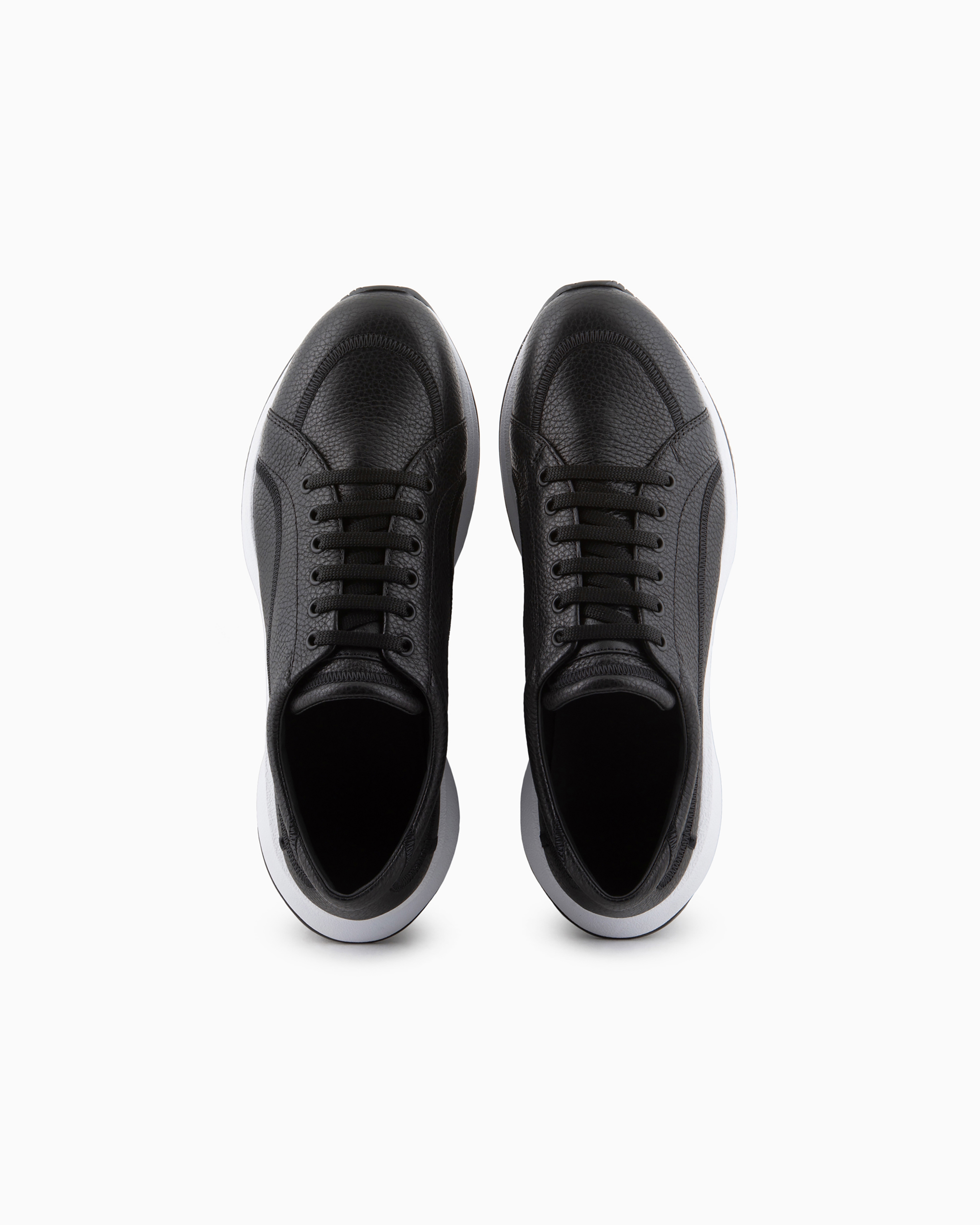 Shop Giorgio Armani Deerskin And Leather Sneakers In Black