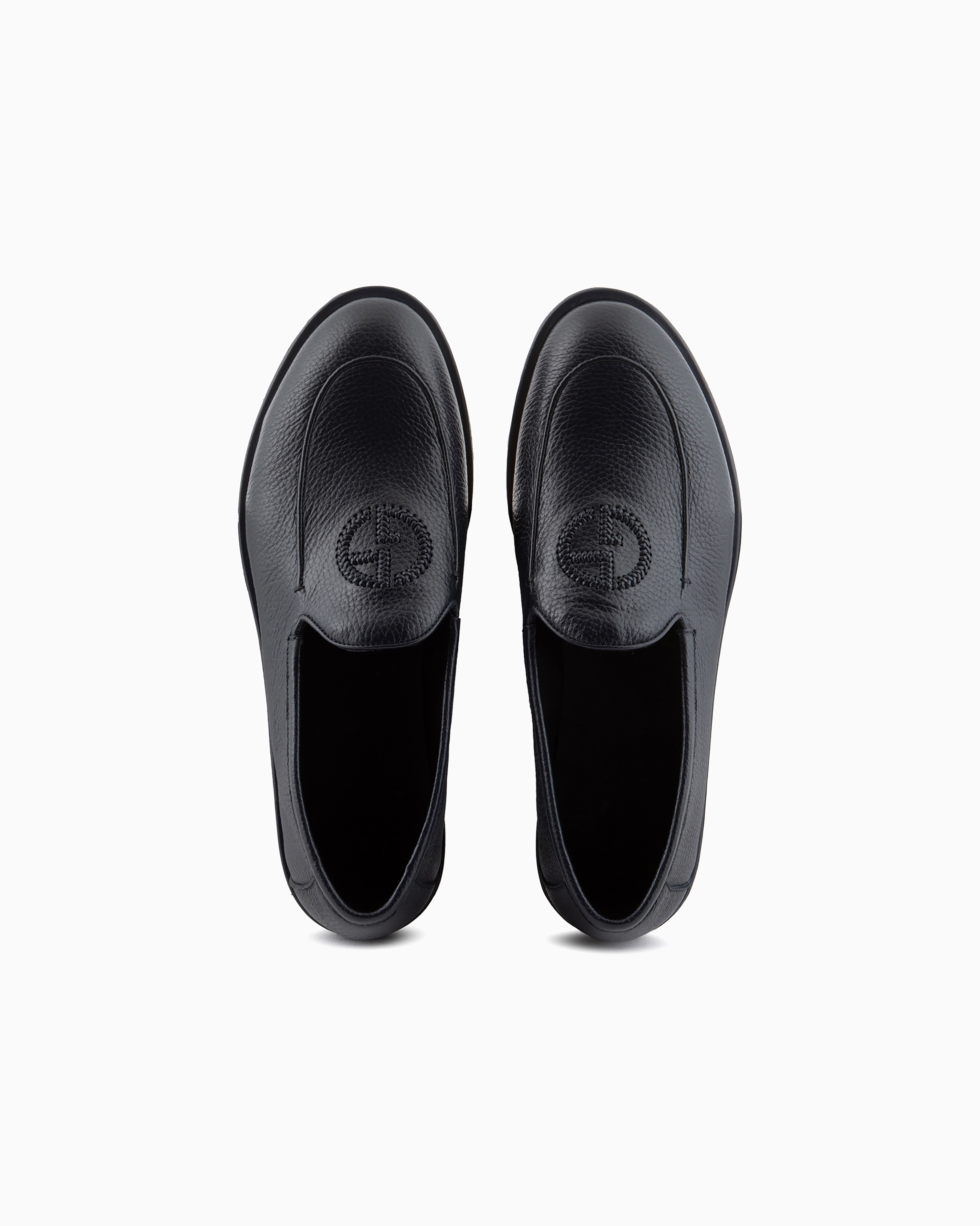 Giorgio Armani Official Store Deerskin Loafers In Navy Blue