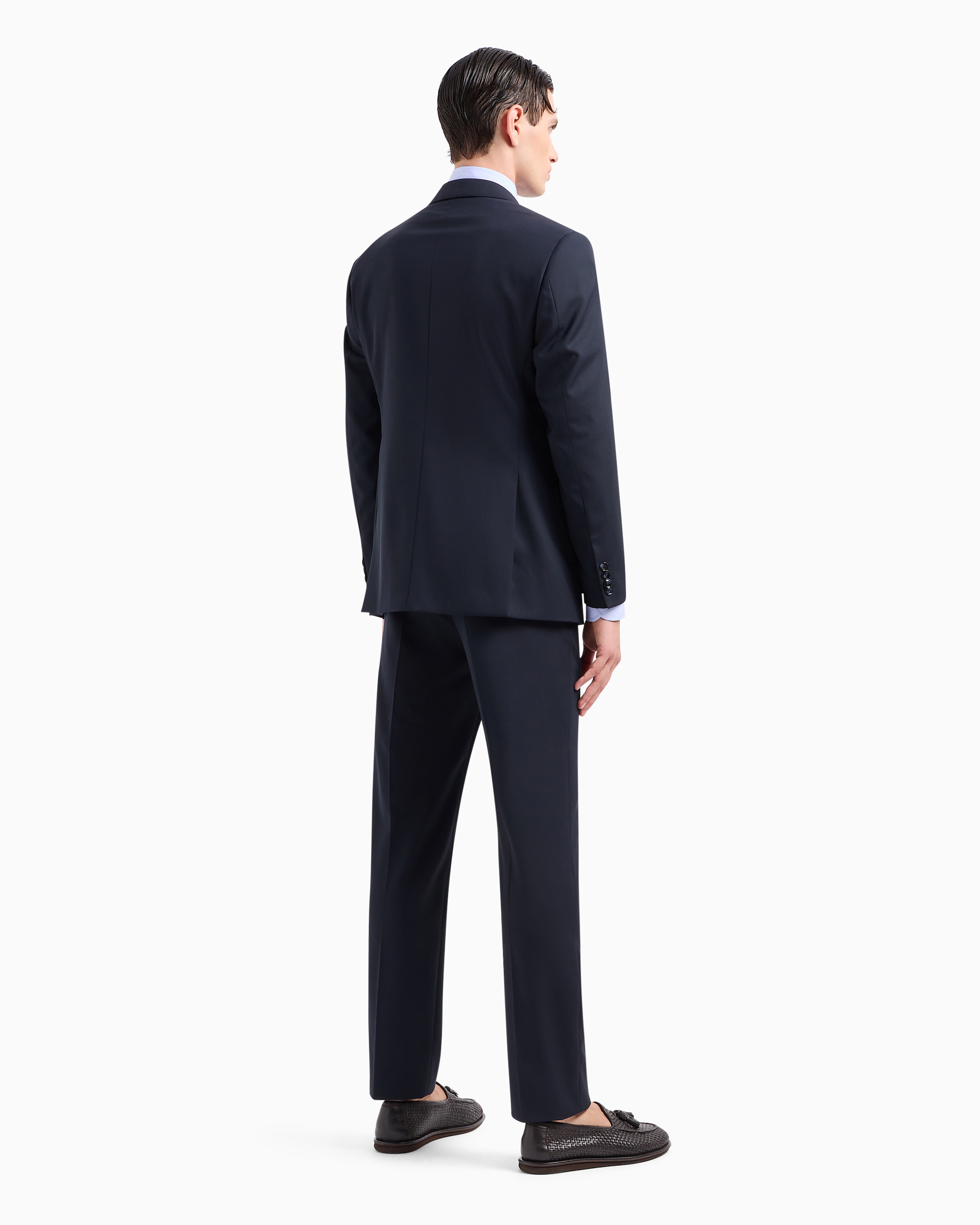 Giorgio Armani Official Store Single-breasted Soft Line Suit In Virgin Wool In Blue