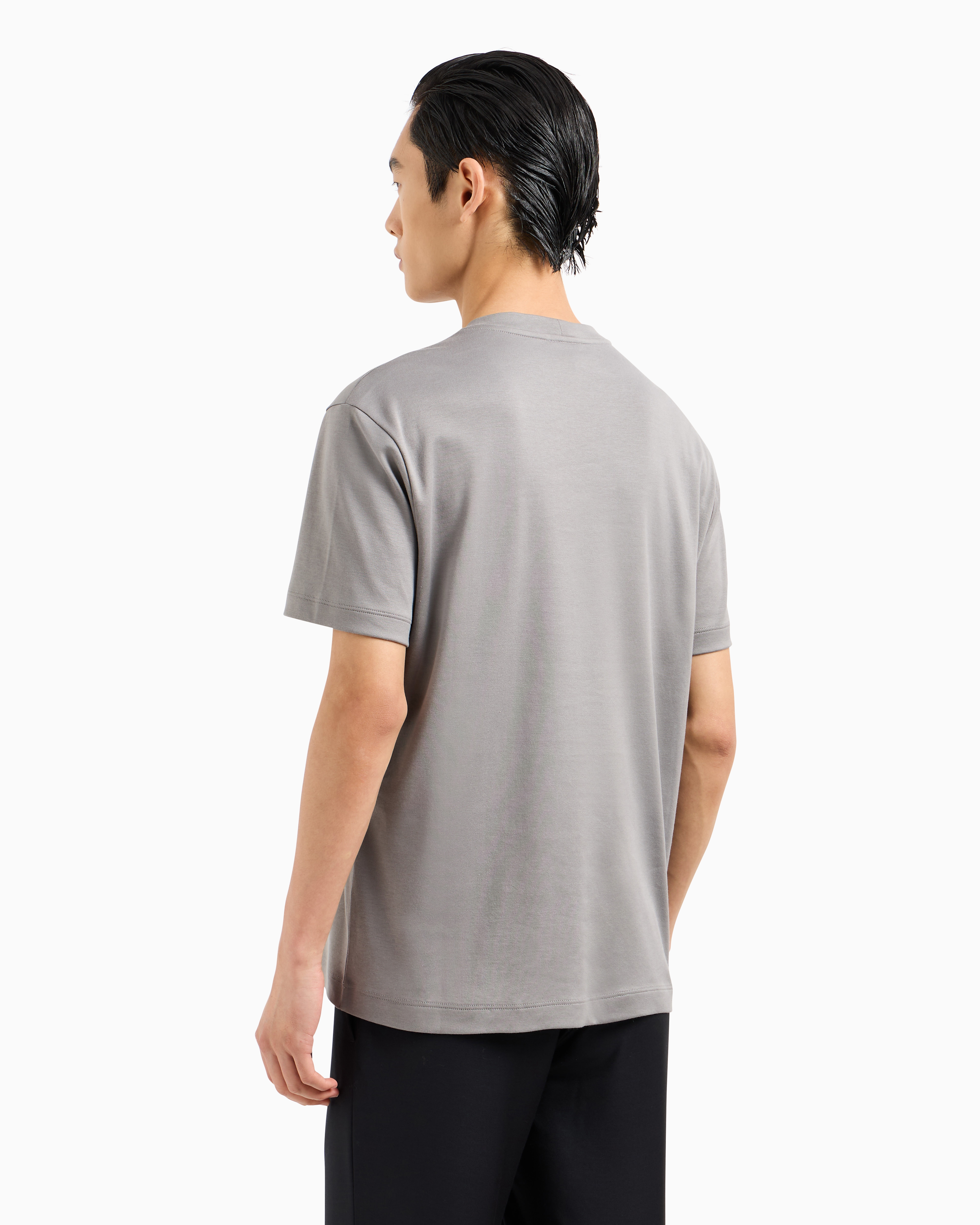 GIORGIO ARMANI PURE COTTON INTERLOCK T-SHIRT WITH EMBROIDERED LOGO 