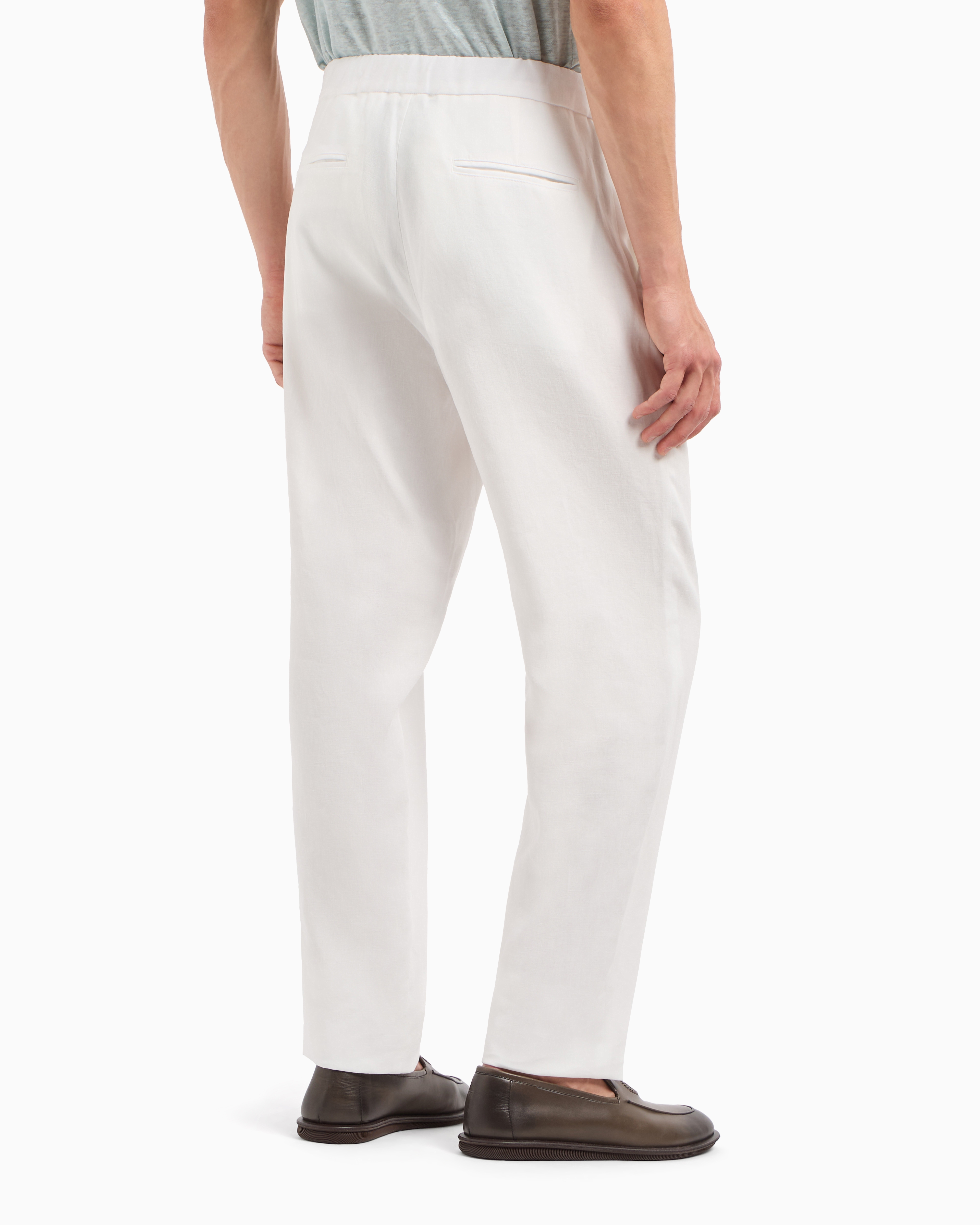 Giorgio Armani Single-dart, Pure Linen Canvas Trousers In White