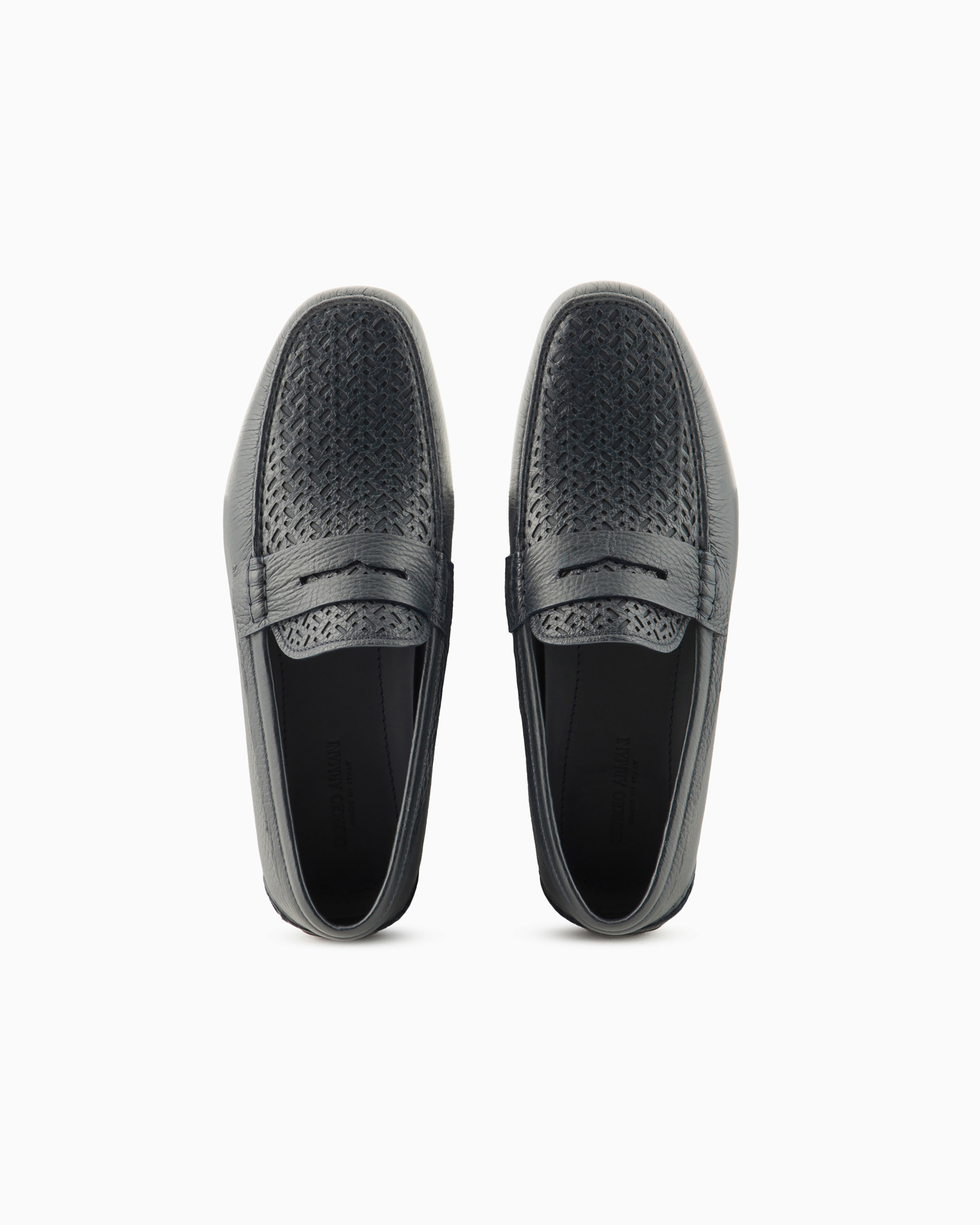 Giorgio Armani Official Store Deerskin And Nappa-leather Loafers In Blue