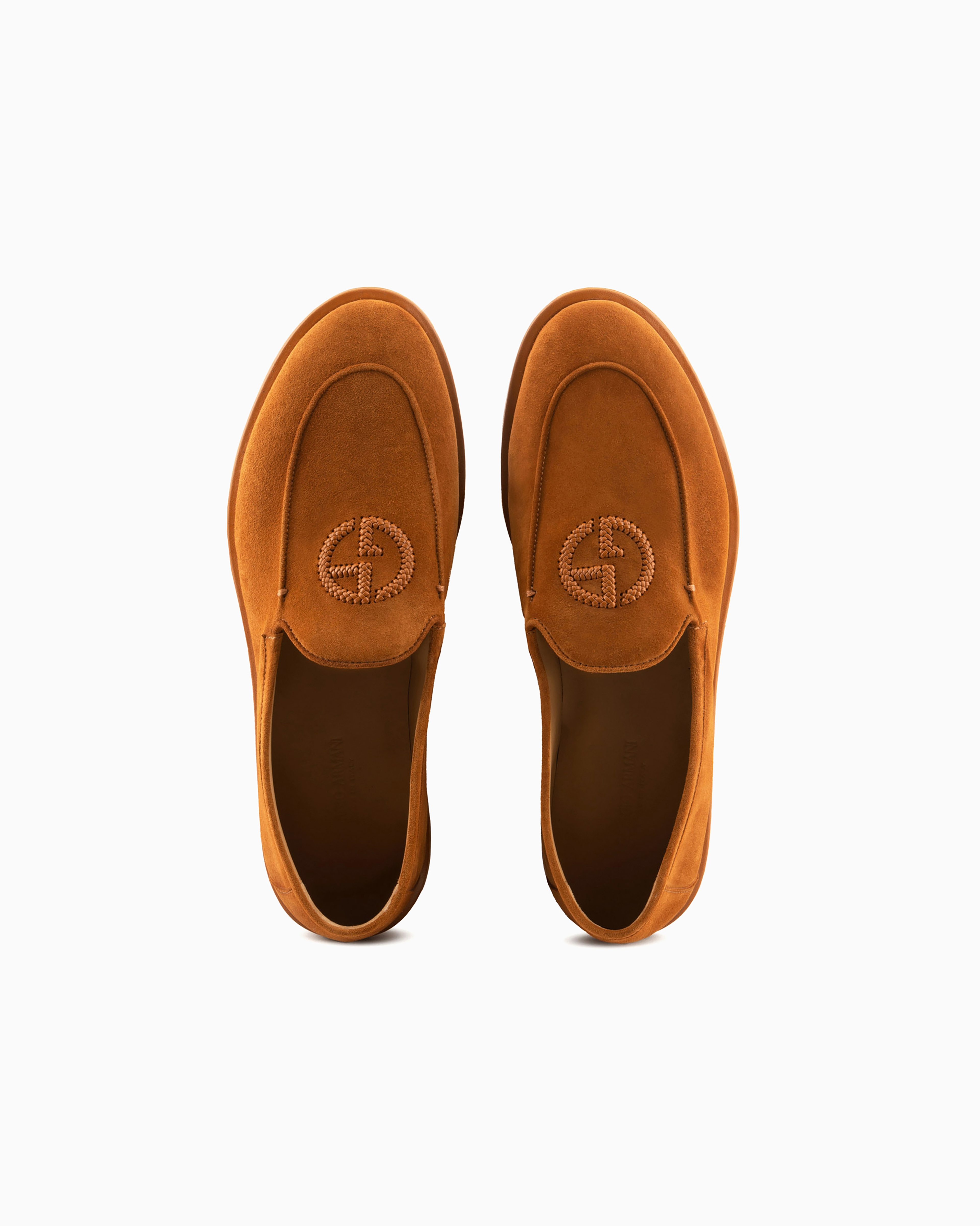 Giorgio Armani Official Store Suede Loafers With Threads In Camel