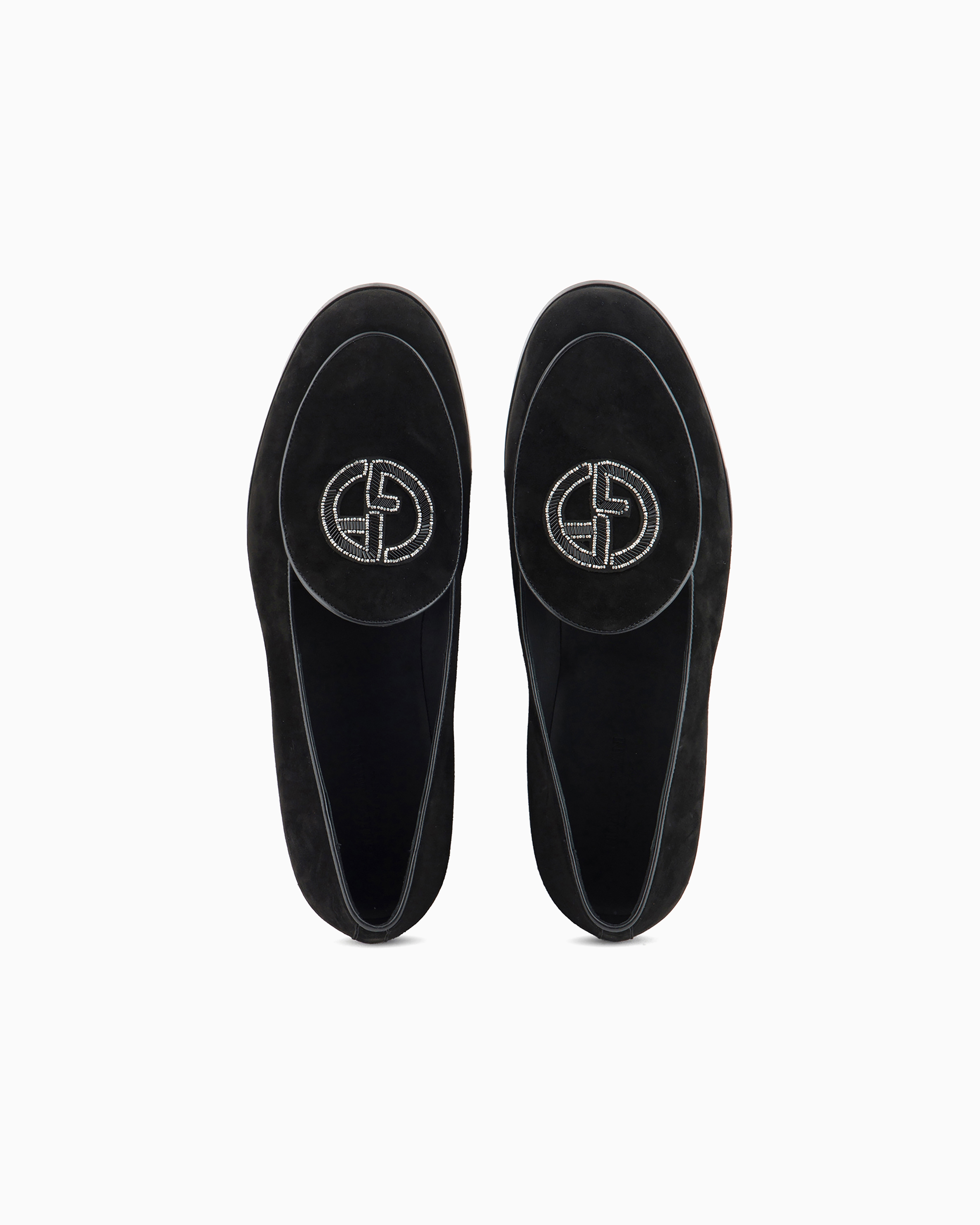Giorgio Armani Official Store Suede Loafers With Embroidered Logo In Black