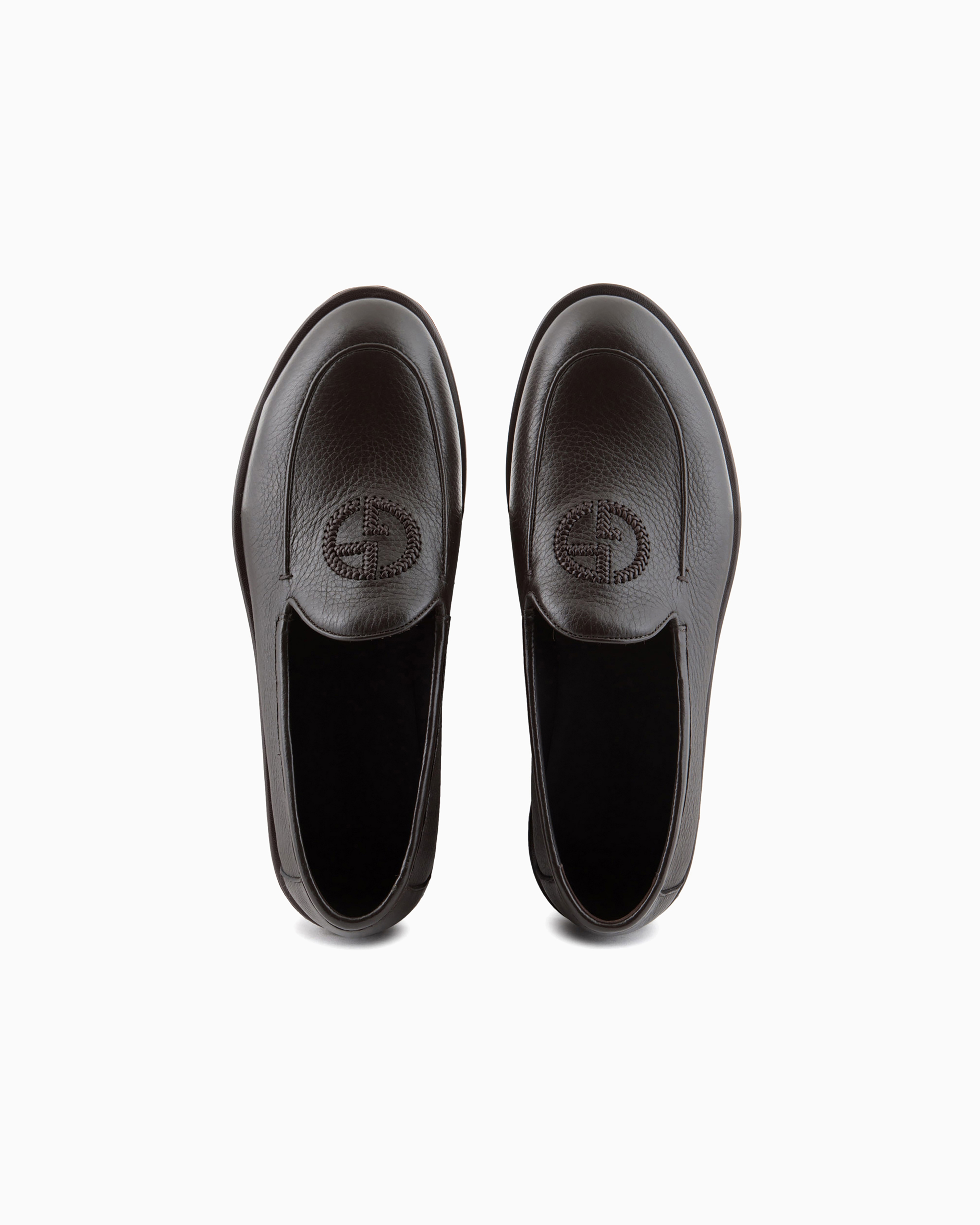 Giorgio Armani Official Store Vintage Nappa Leather Loafers With Embroidered Logo In Brown