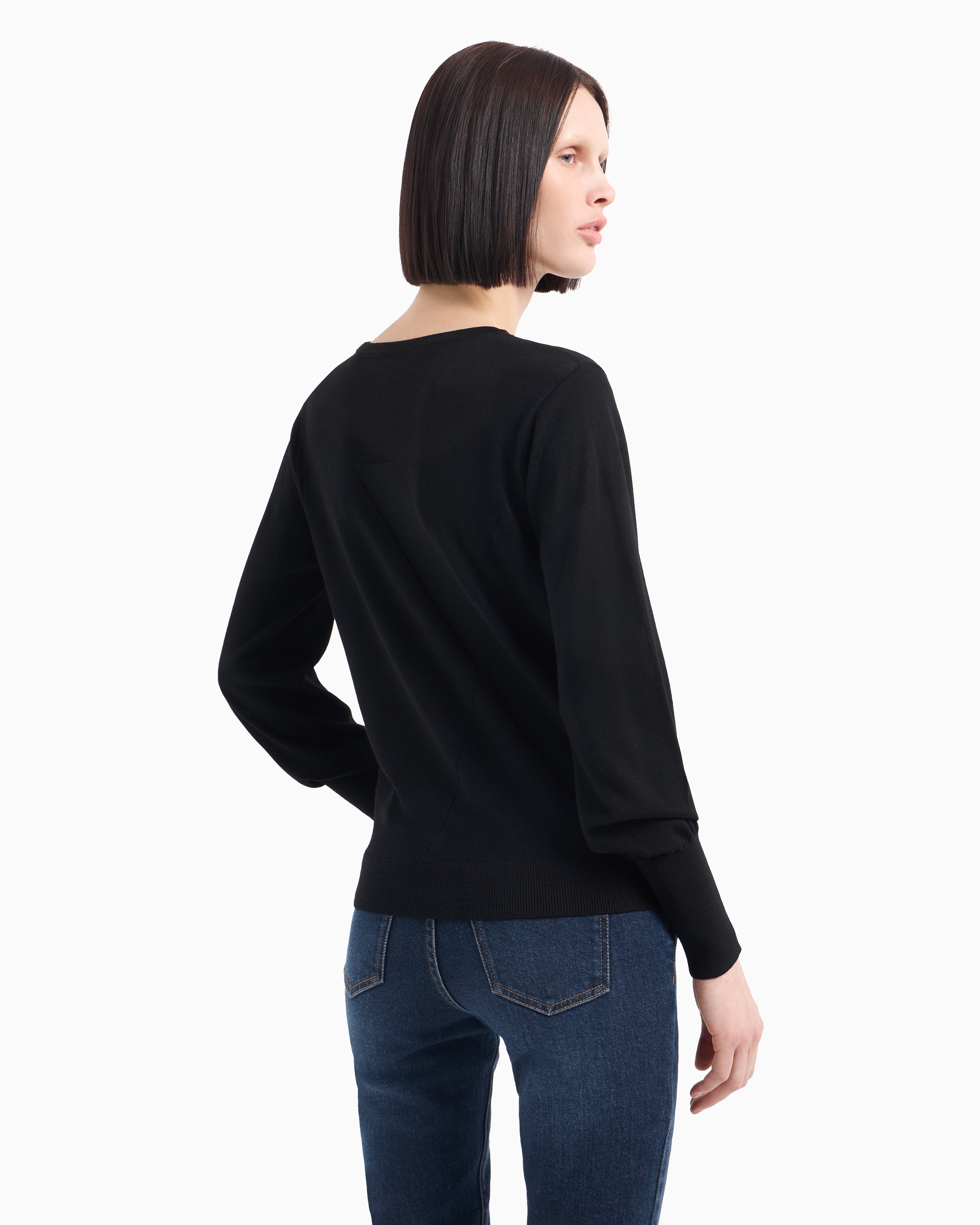 Shop Armani Exchange Sweater With Wide Sleeves And Jacquard A-line Logo In Black