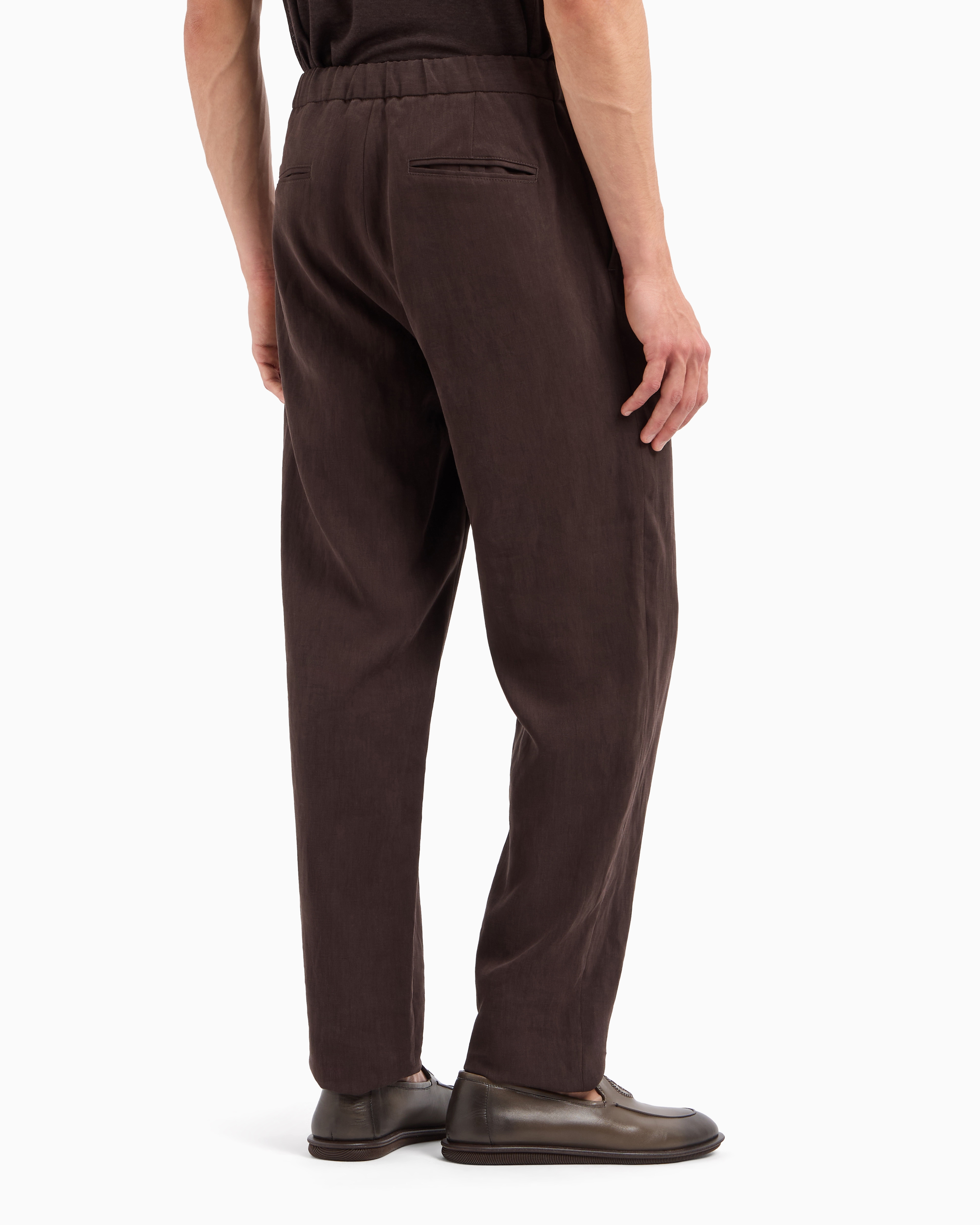 Shop Giorgio Armani Single-dart, Pure Linen Canvas Trousers In Brown