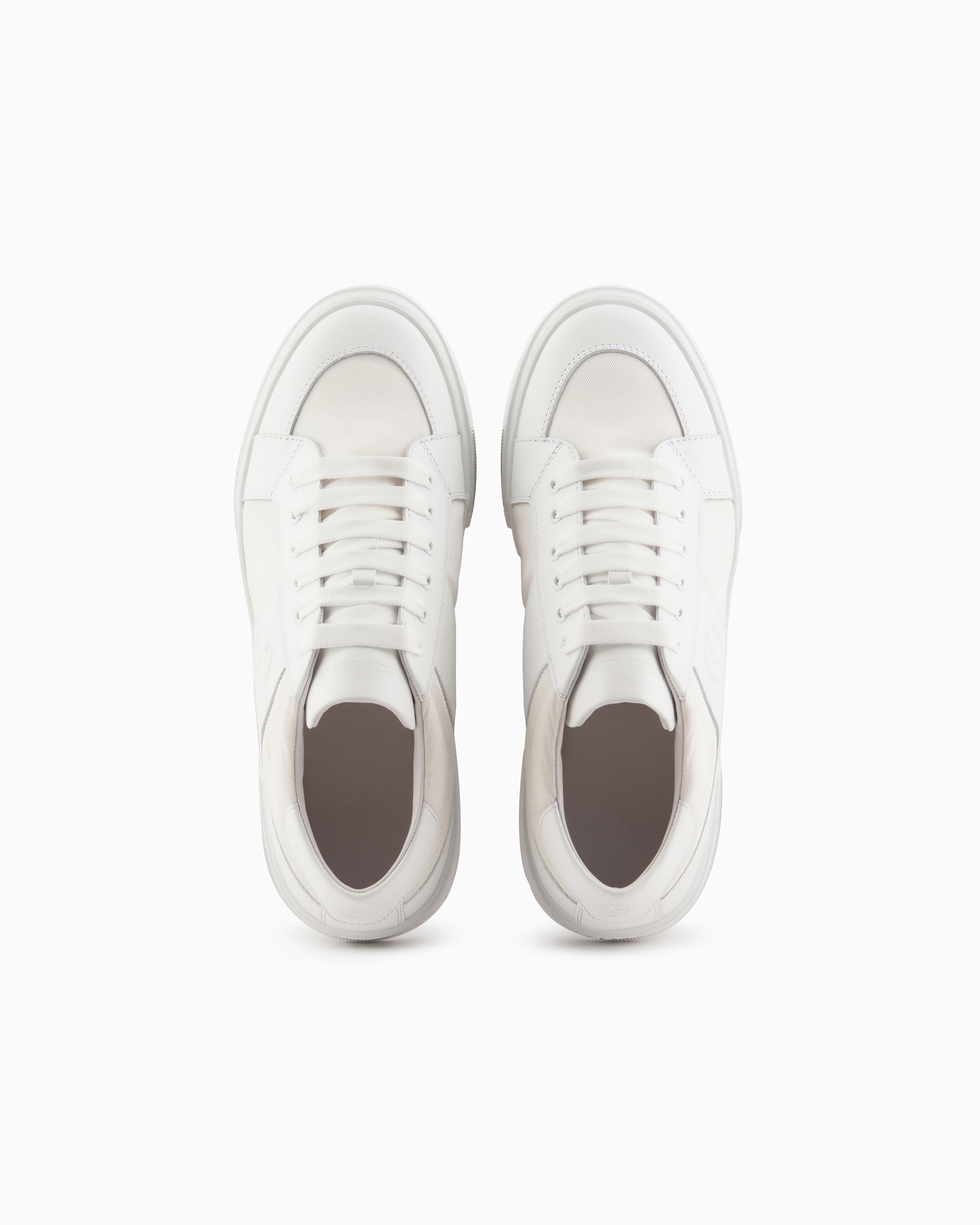 Giorgio Armani Official Store Leather And Fabric Sneakers In White