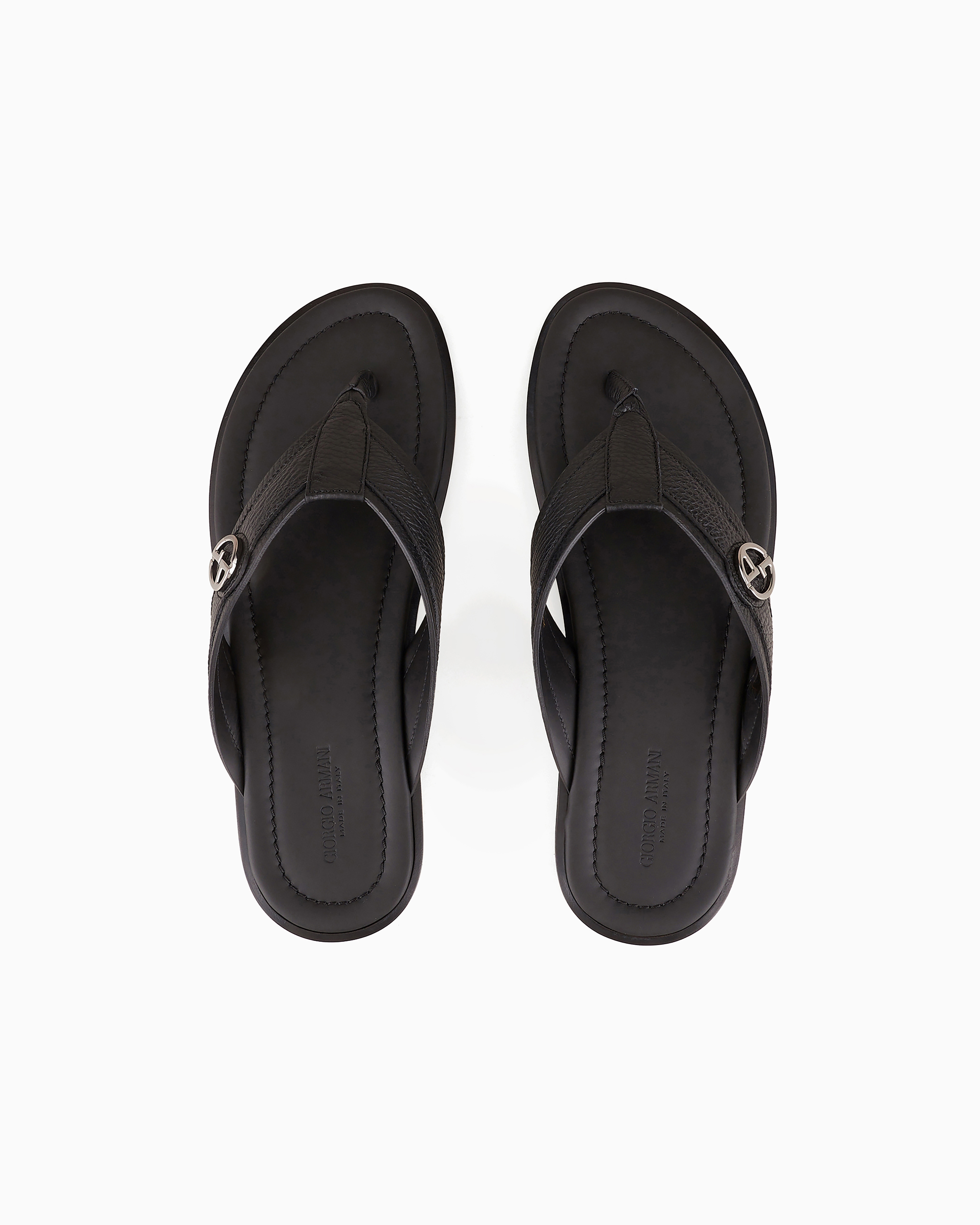 Shop Giorgio Armani Pebbled-leather Woven Sandals In Black